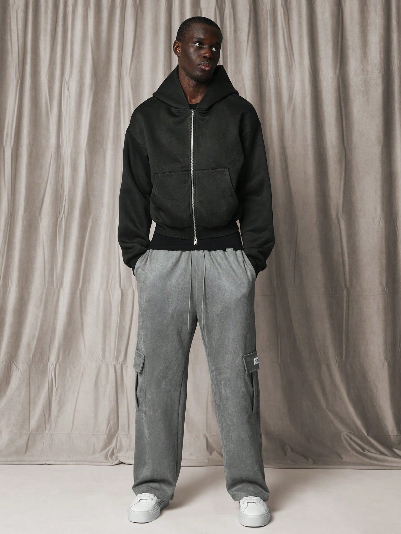 Suedette Straight Fit Cargo Sweatpants