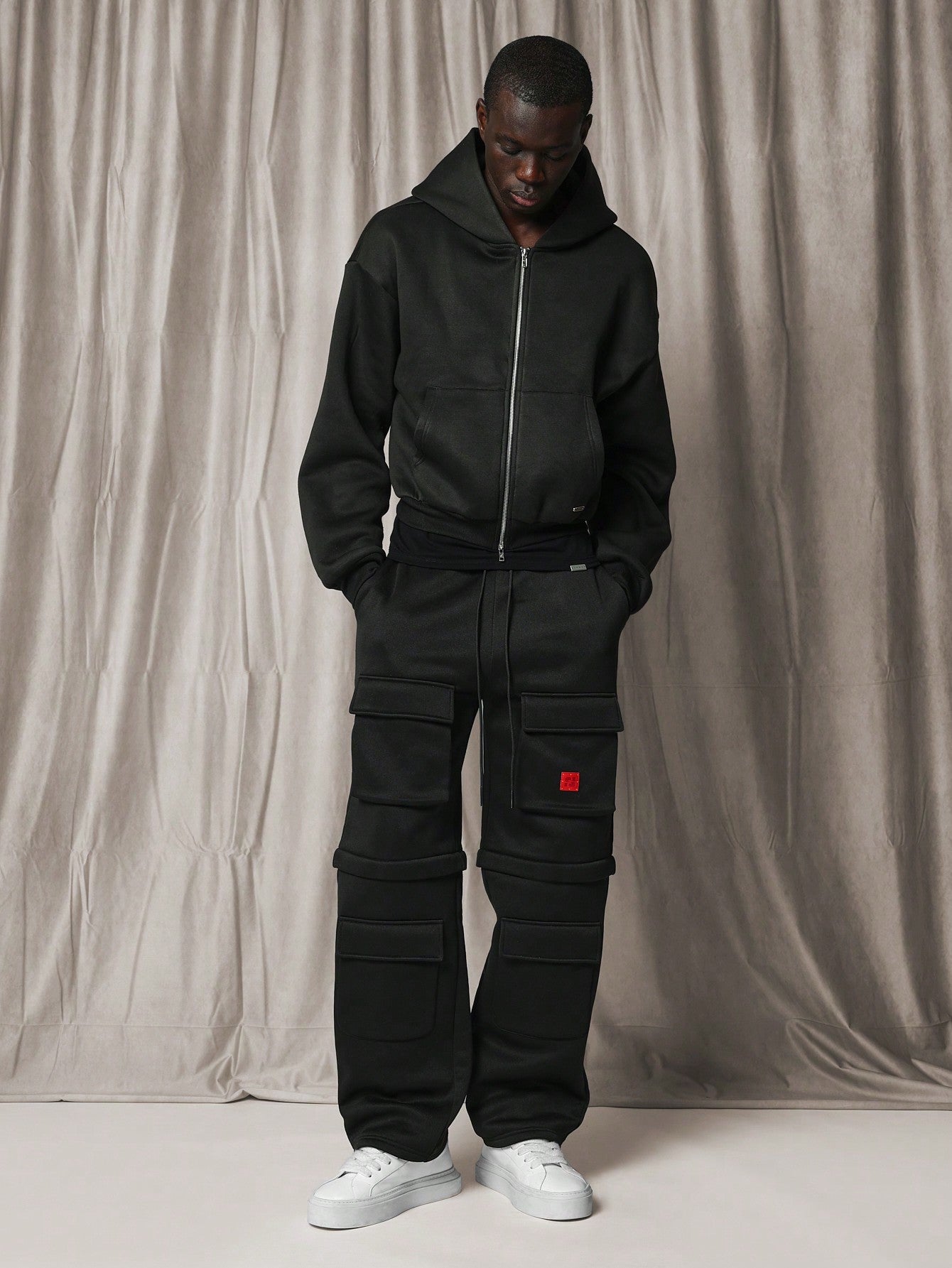 Straight Fit Exposed Multi Pocket Cargo Hybrid Sweatpants