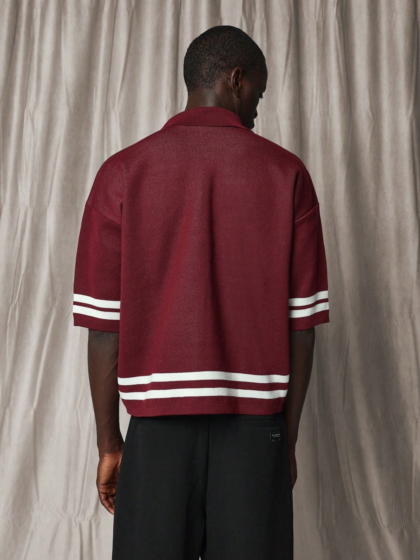 Oversized Fit Polo Knit Shirt With Graphic Print