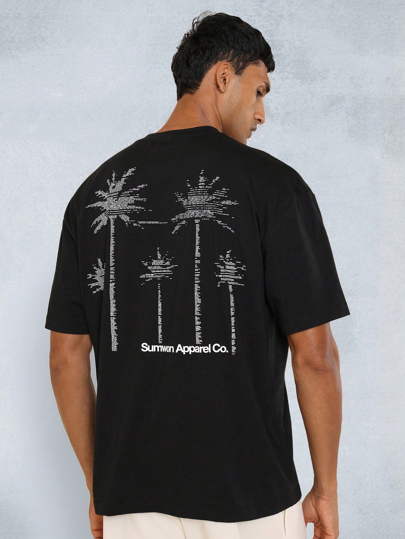 Regular Fit Short Sleeve Tee With Back Palm Tree Graphic Print