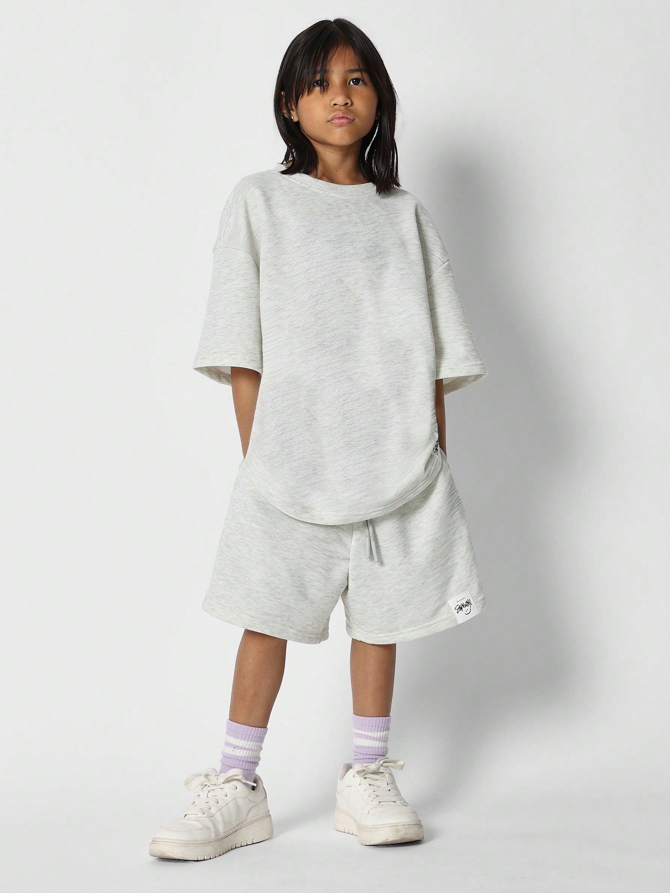 Tween Girls Oversized Fit Tee And Short 2 Piece Essential Set