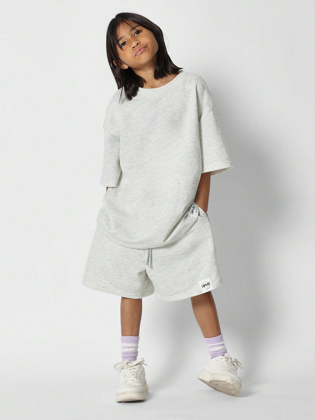 Tween Girls Oversized Fit Tee And Short 2 Piece Essential Set