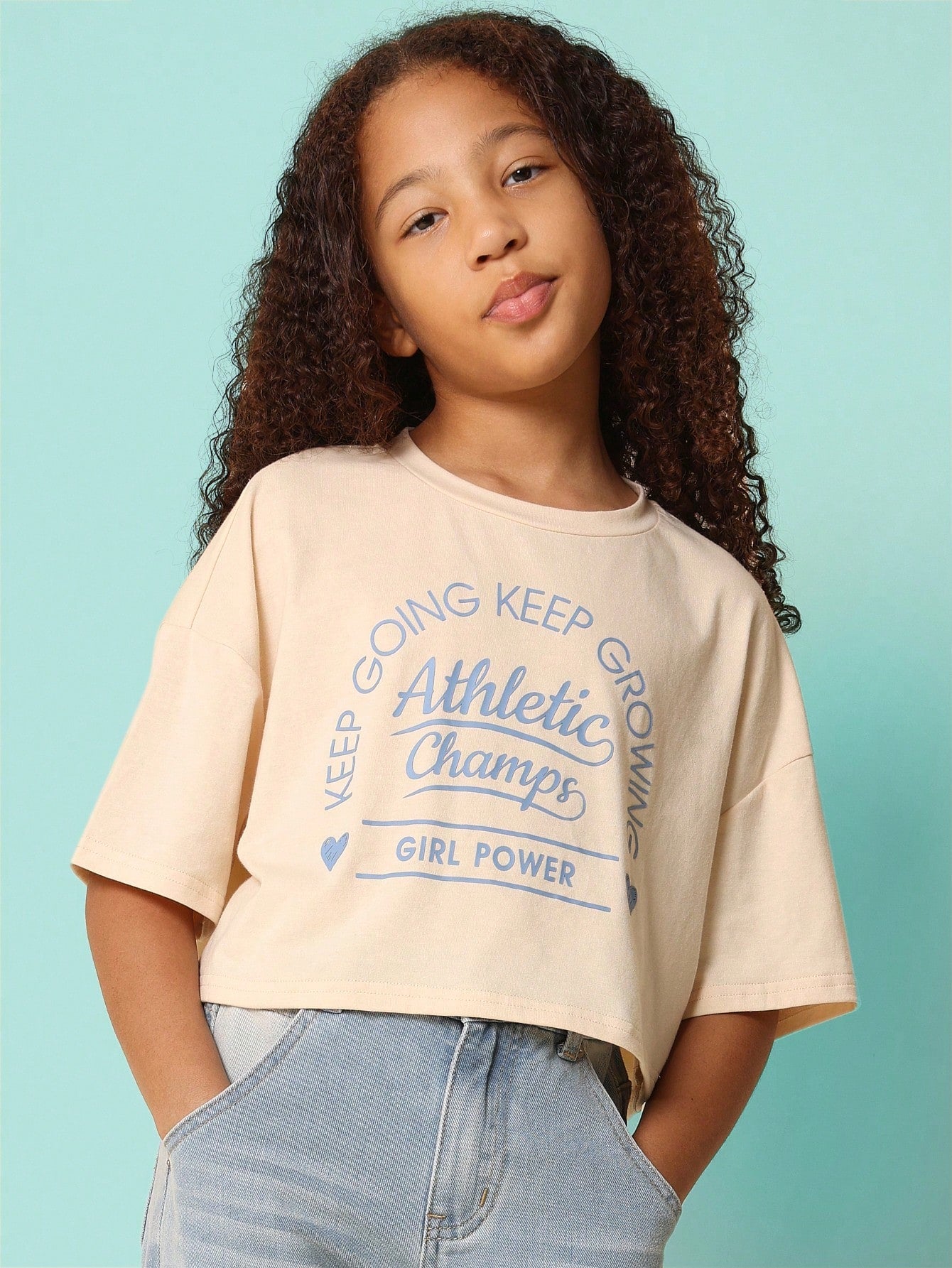 Tween Girls Crop Fit Tee With Girl Power Graphic Print