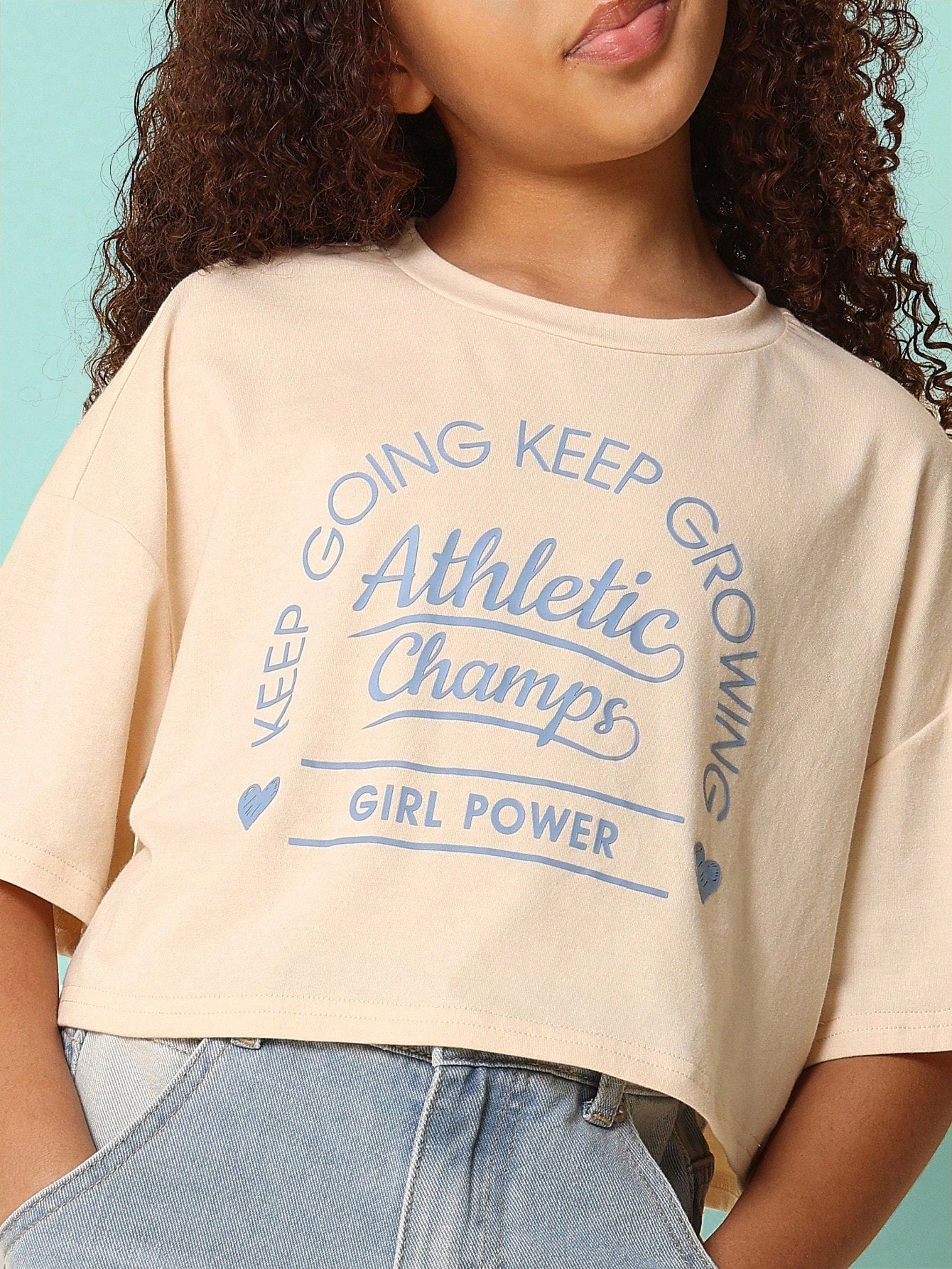 Tween Girls Crop Fit Tee With Girl Power Graphic Print