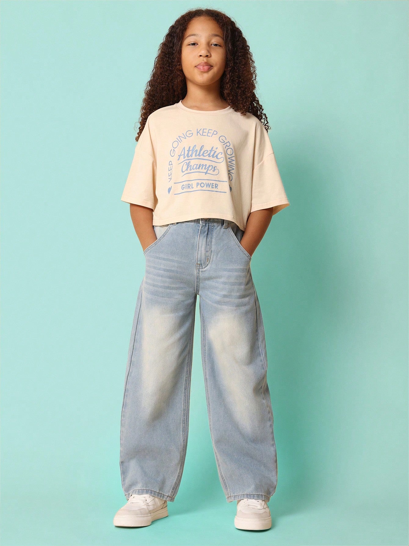 Tween Girls Crop Fit Tee With Girl Power Graphic Print