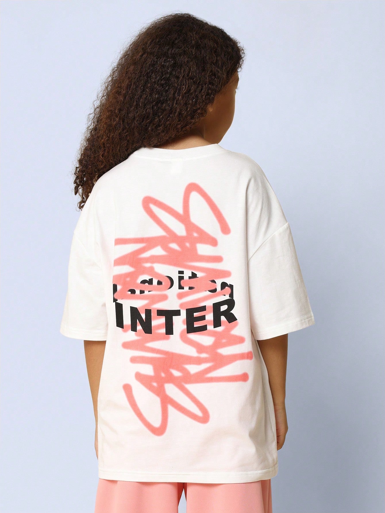 Tween Girls Oversized Fit Tee With Back Graffiti Graphic Print