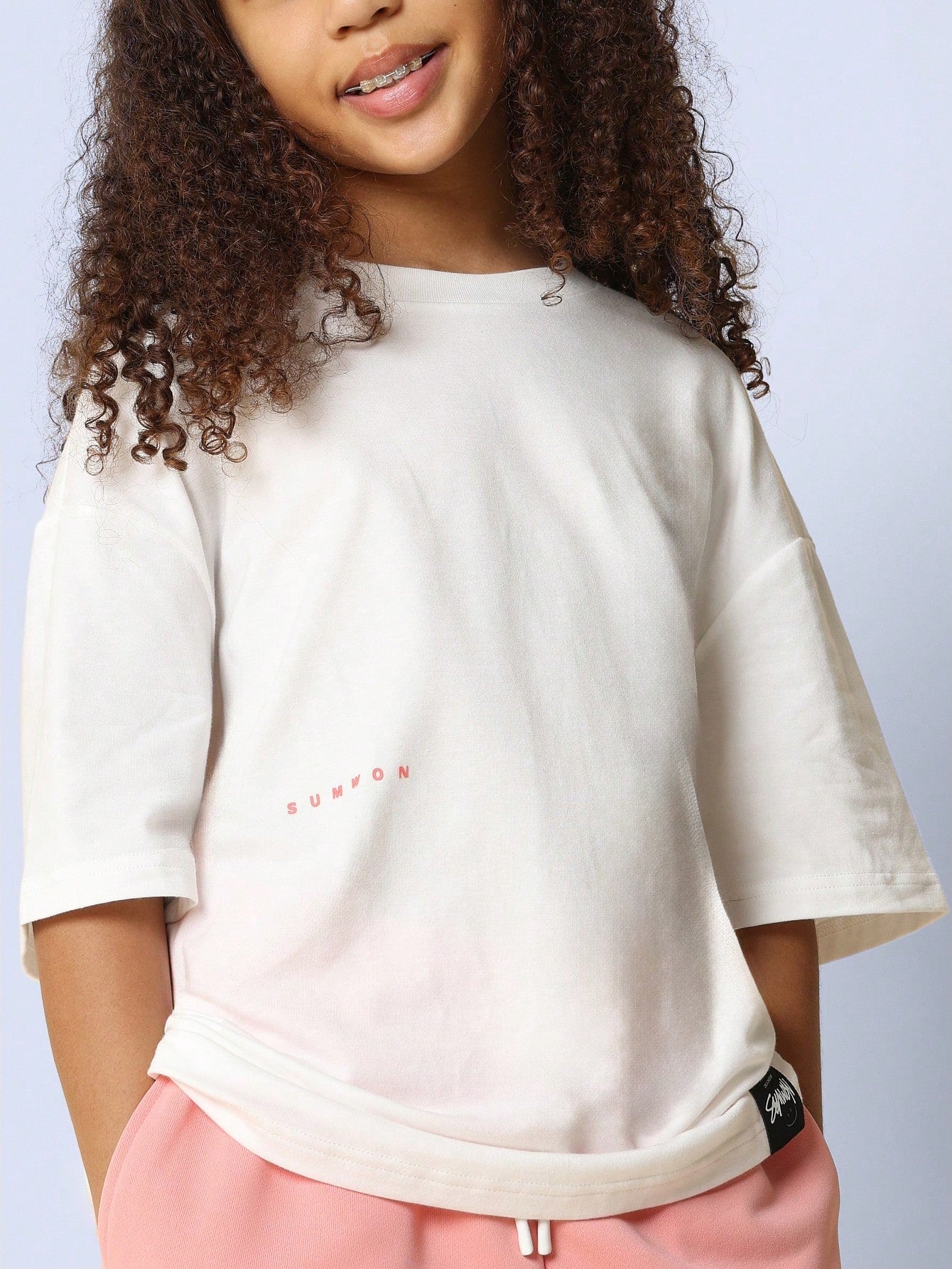 Tween Girls Oversized Fit Tee With Back Graffiti Graphic Print