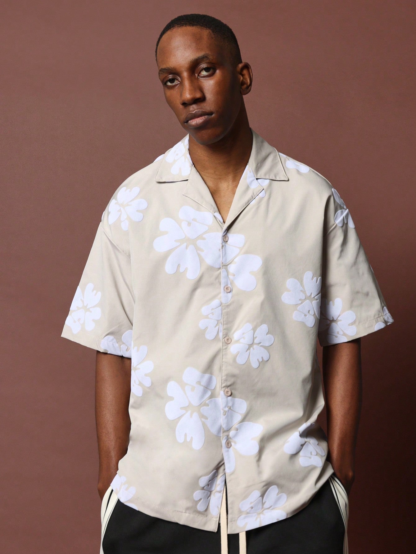 Regular Fit Revere Collar Shirt With All Over Flock Print