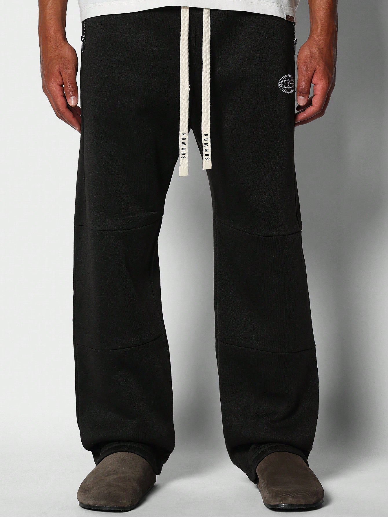 Drop Crotch Jogger With Metal Zipper Detail And Logo Drawcords