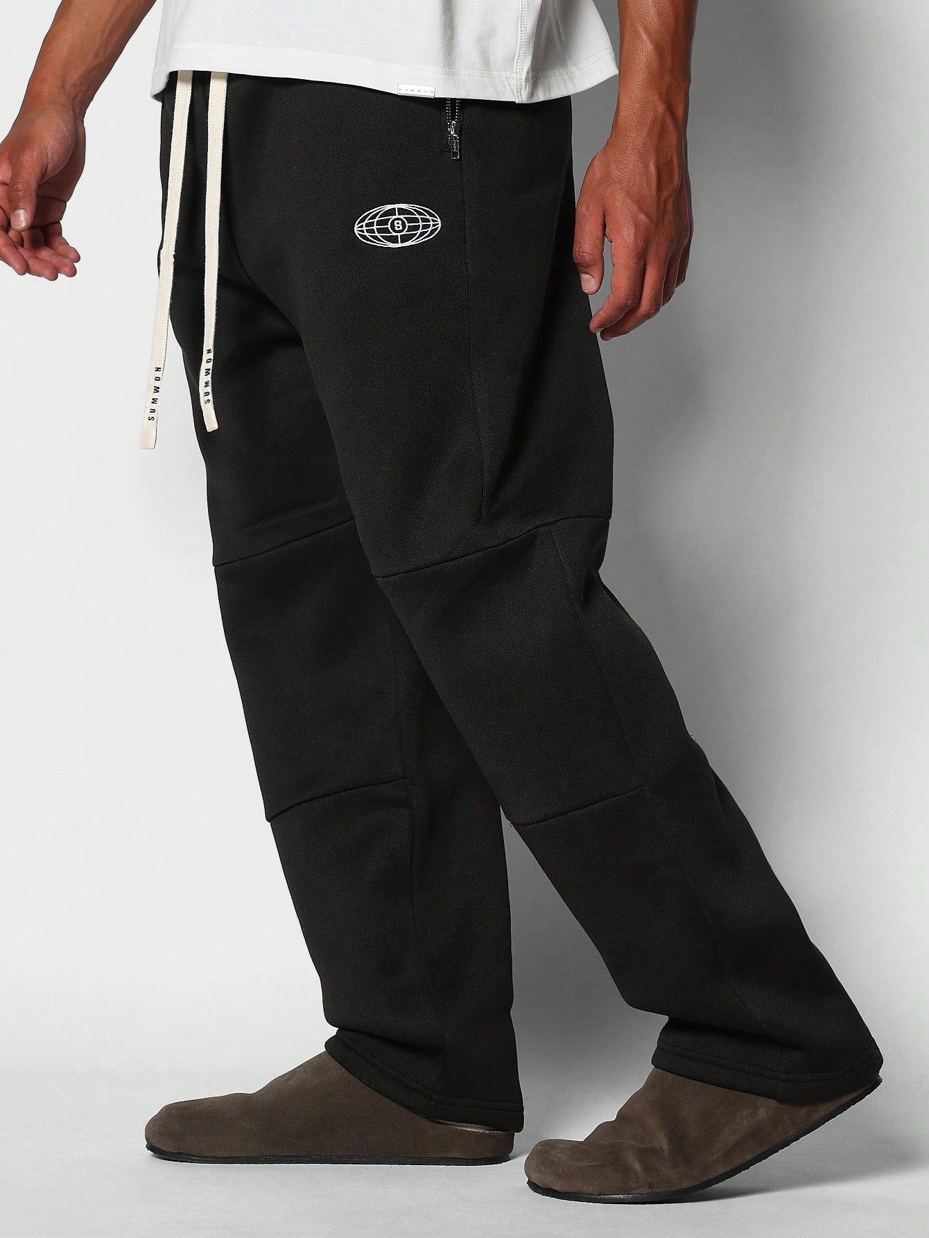 Drop Crotch Jogger With Metal Zipper Detail And Logo Drawcords