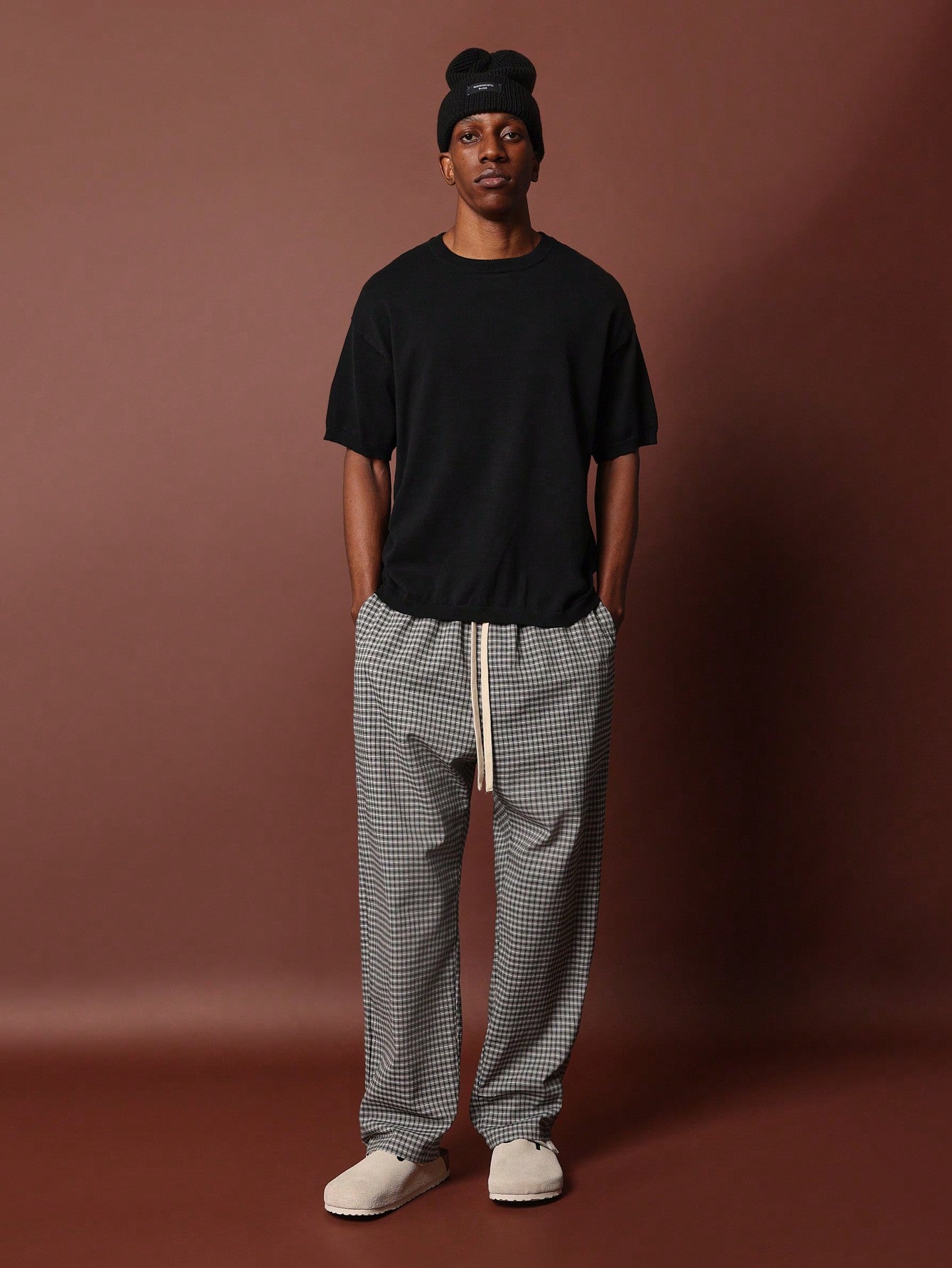 Pull On Loose Fit Check Sweatpants