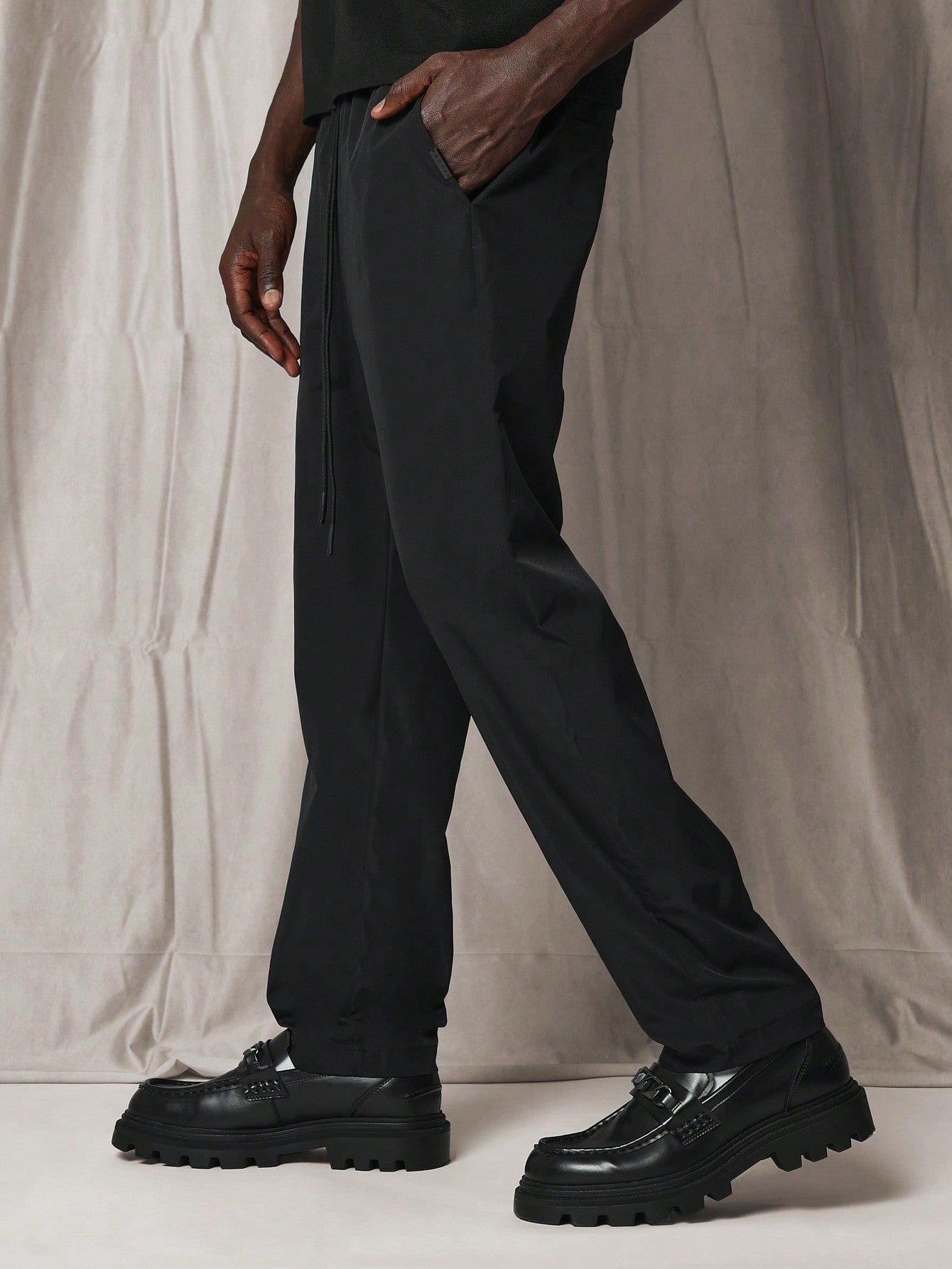 Slim Fit Nylon Pant With Drawstrings