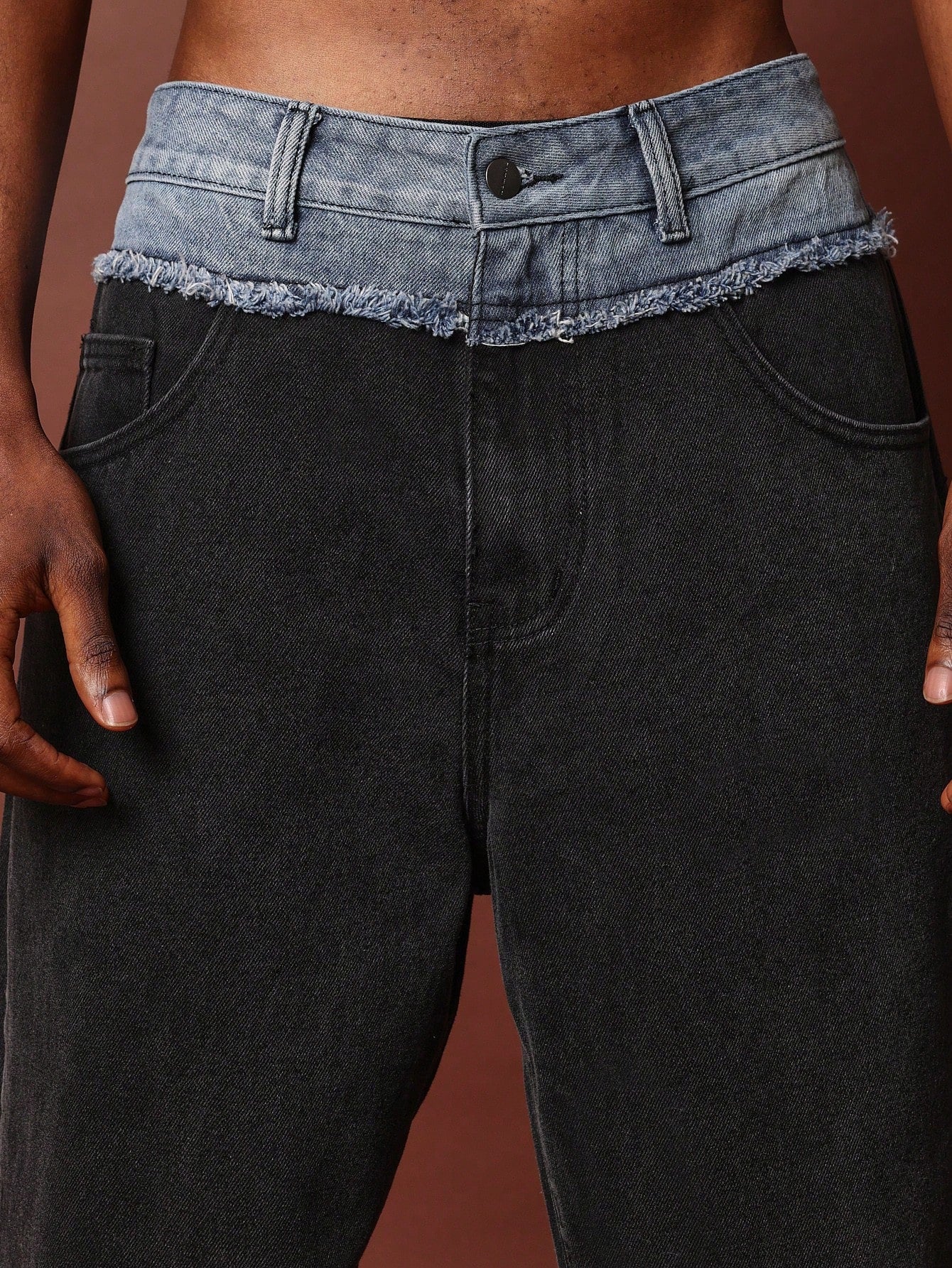 Loose Fit Contrast Double Waist Jean