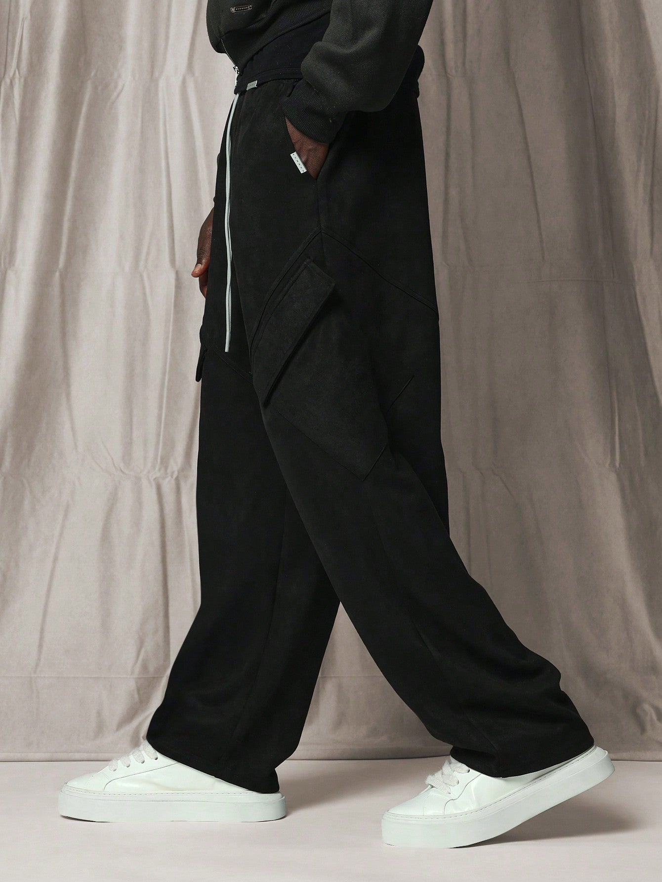 Straight Fit Cargo Sweatpants With Drawcords