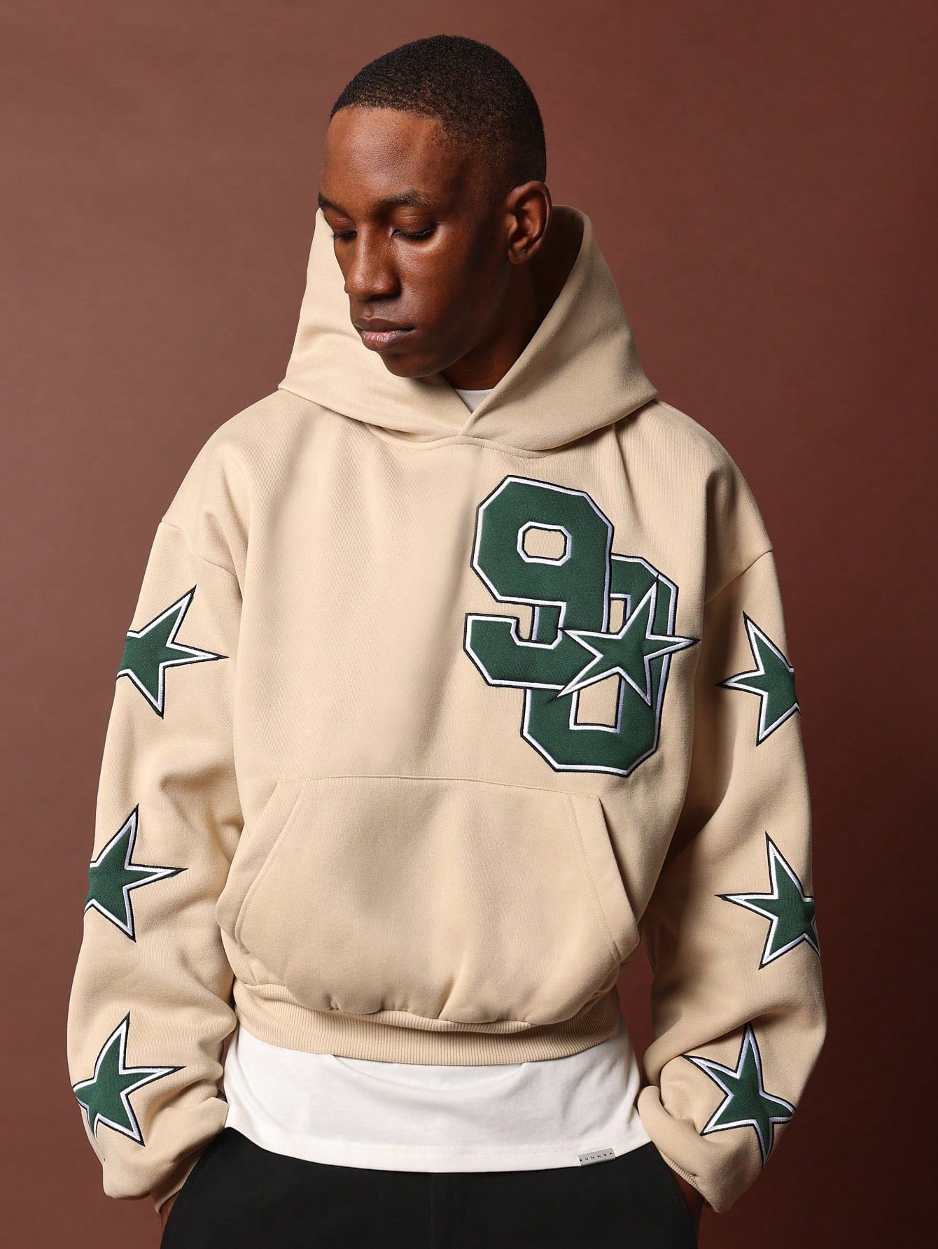 Crop Fit Overhead Hoodie With Number & Star Applique