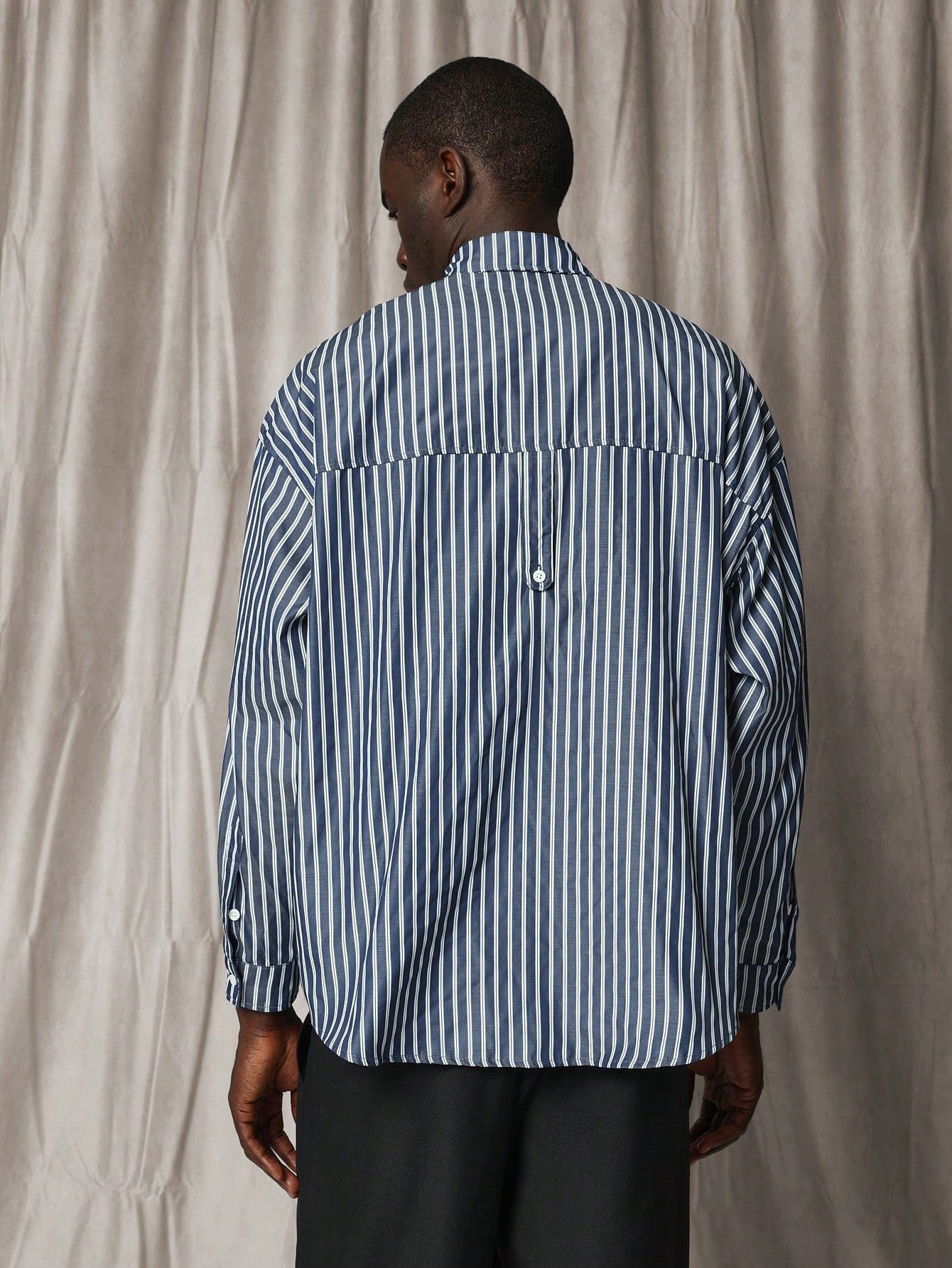 Oversized Fit Striped Long Sleeve Shirt With Tab Detail