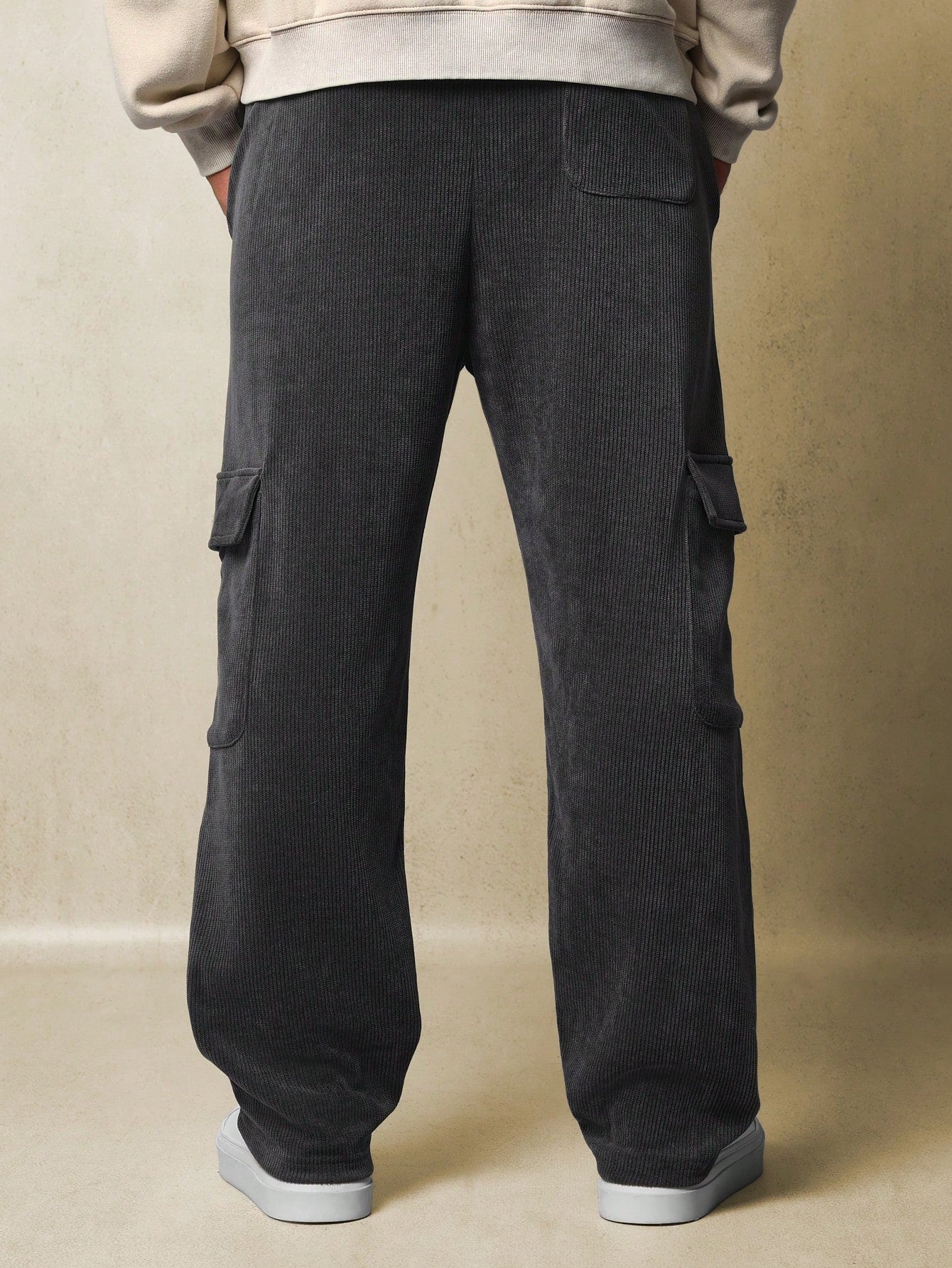 Drop Crotch Textured Cargo Sweatpants With Drawcords