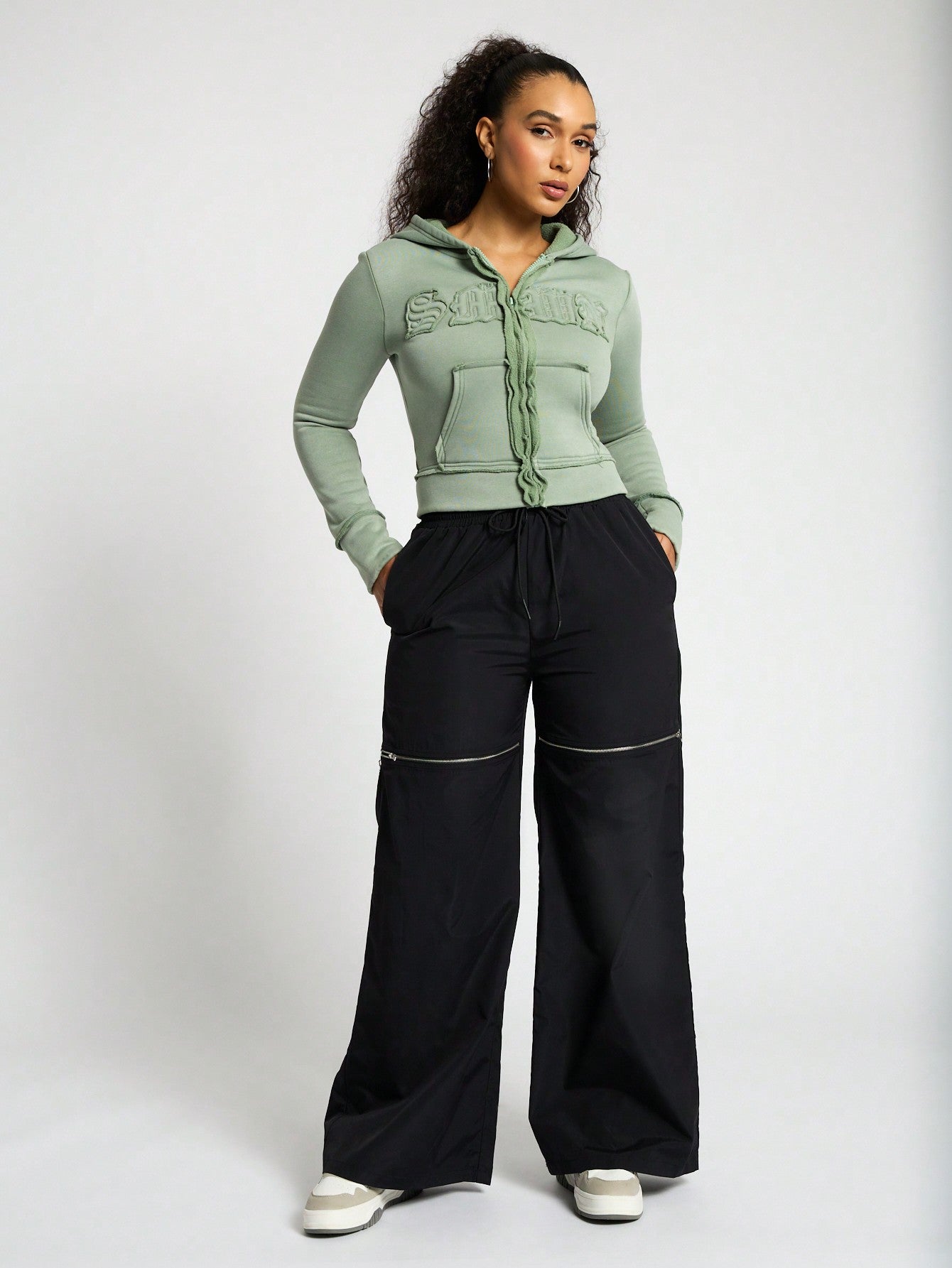 SUMWON WOMEN Nylon Wide Leg Trousers With Zip Detail