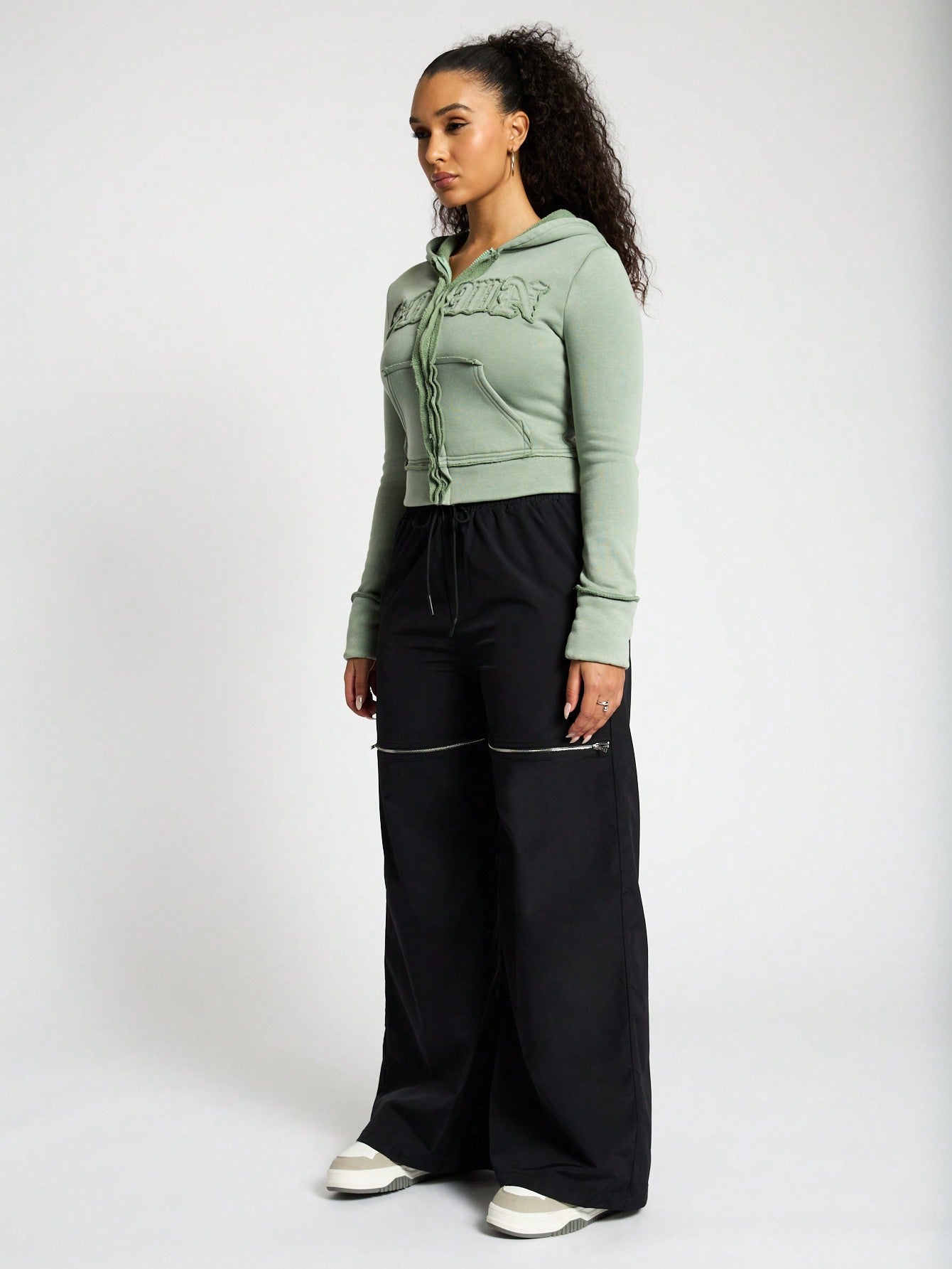 SUMWON WOMEN Nylon Wide Leg Trousers With Zip Detail