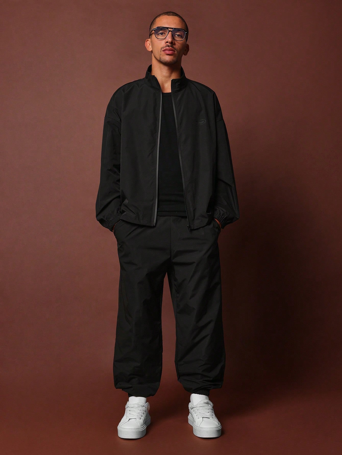 Regular Fit Zip-Up Nylon Tracksuit And Jogger Pant 2 Piece Set