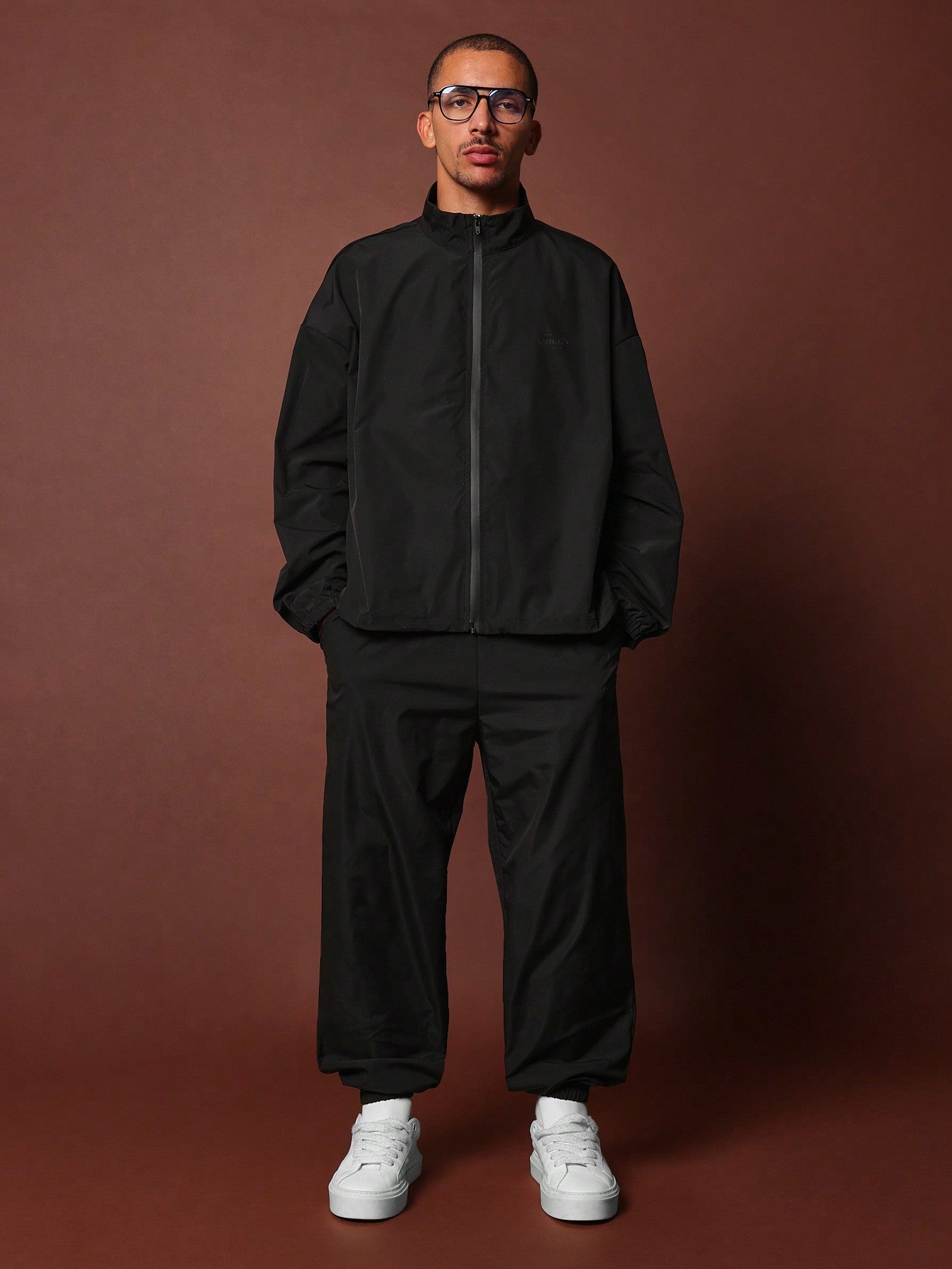 Regular Fit Zip-Up Nylon Tracksuit And Jogger Pant 2 Piece Set