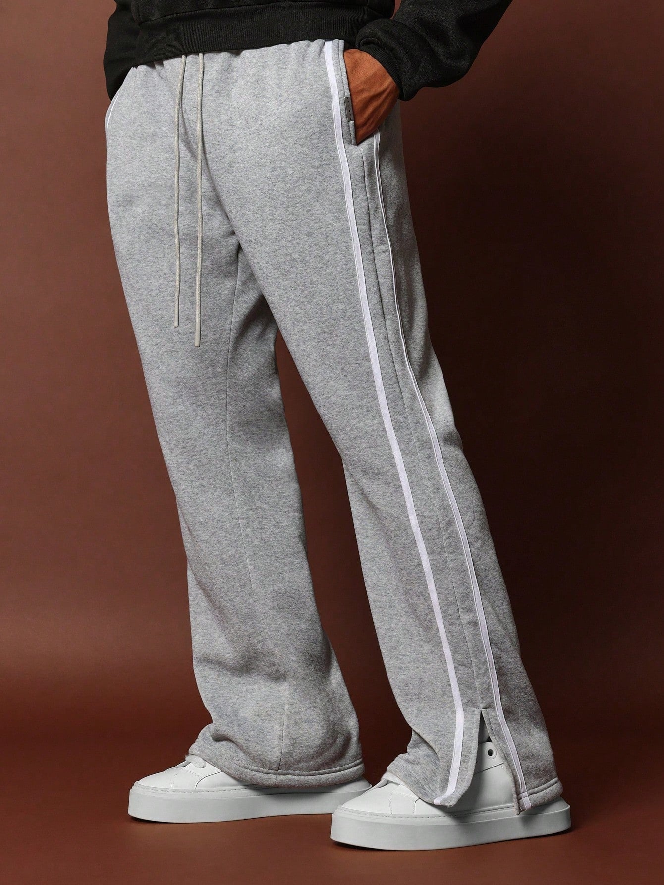 Flare Fit Sweatpants With Split Hem & Stripe Binding