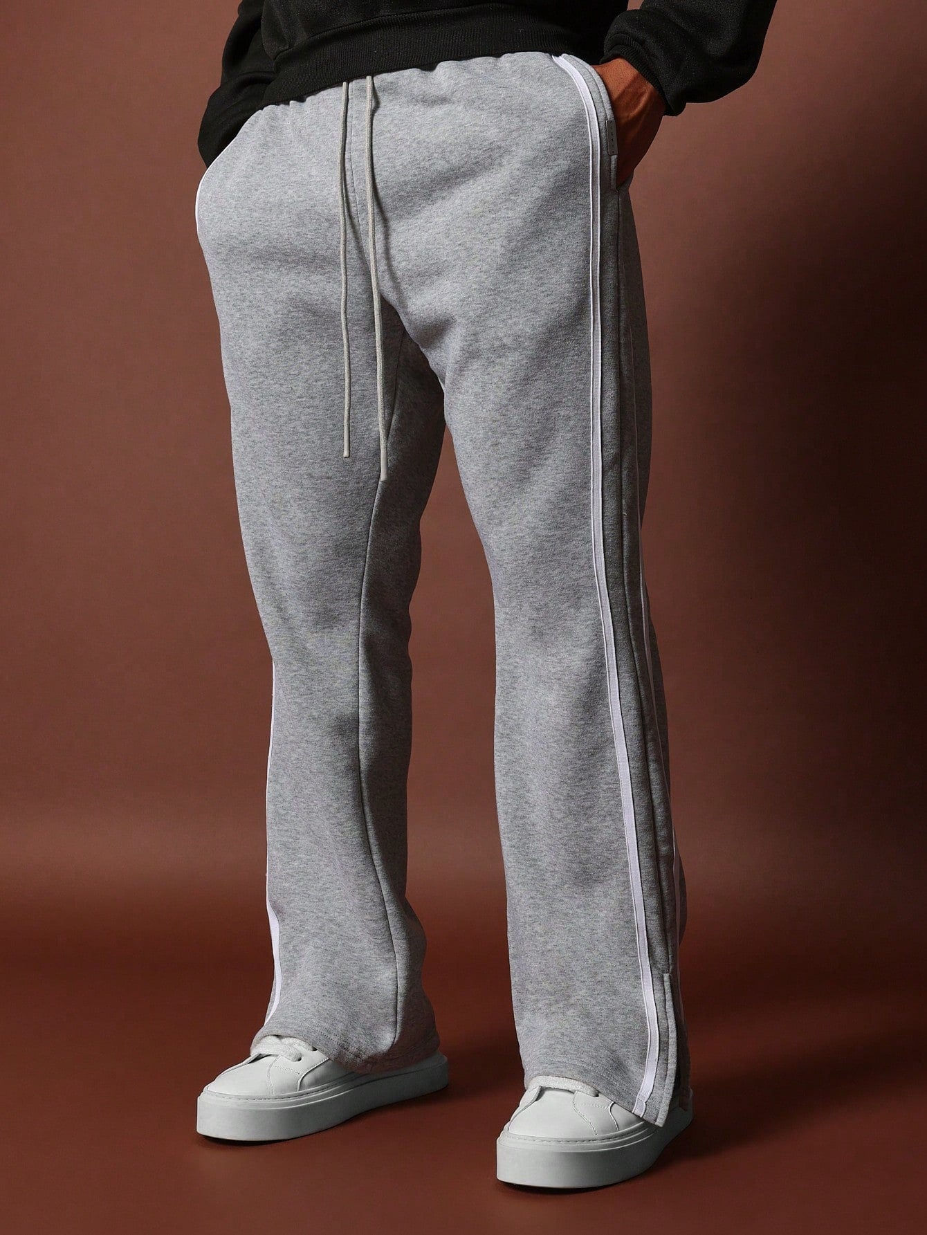 Flare Fit Sweatpants With Split Hem & Stripe Binding