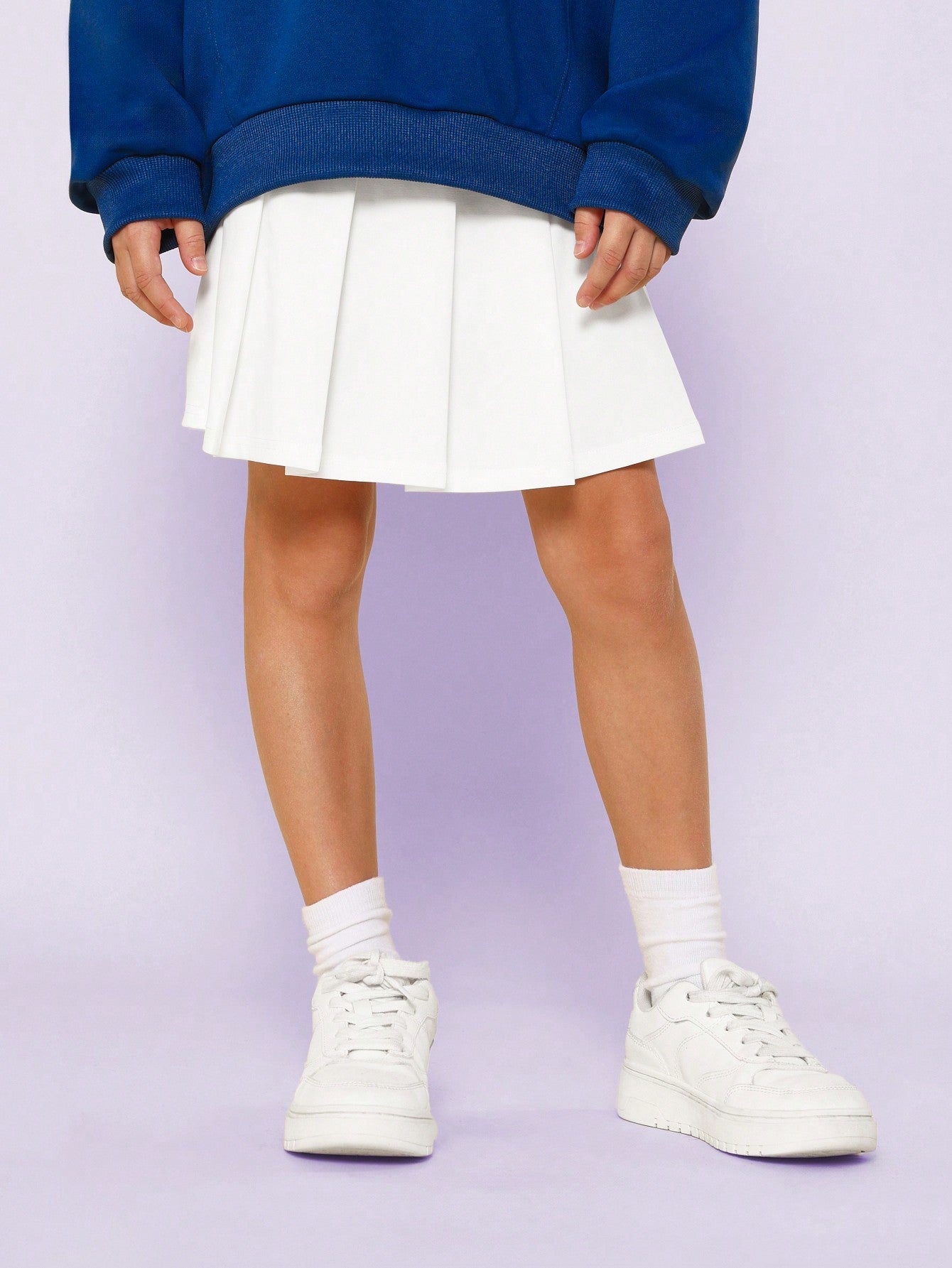 Tween Girls Oversized Brooklyn Sweatshirt With Applique & Embroidery And Tennis Skirt 2 Piece Set