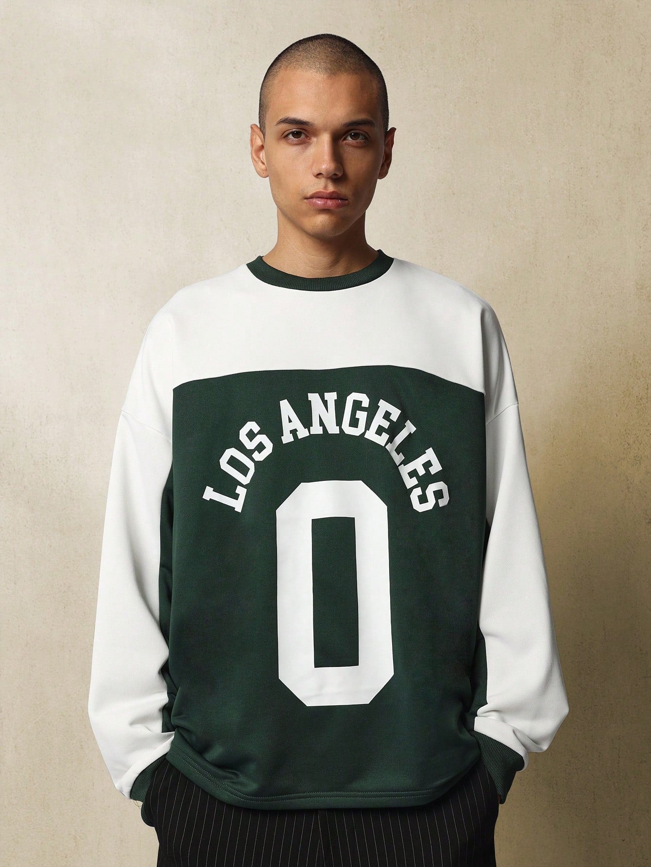 Oversized Fit Contrast Panel Sweatshirt With Los Angeles Graphic Print