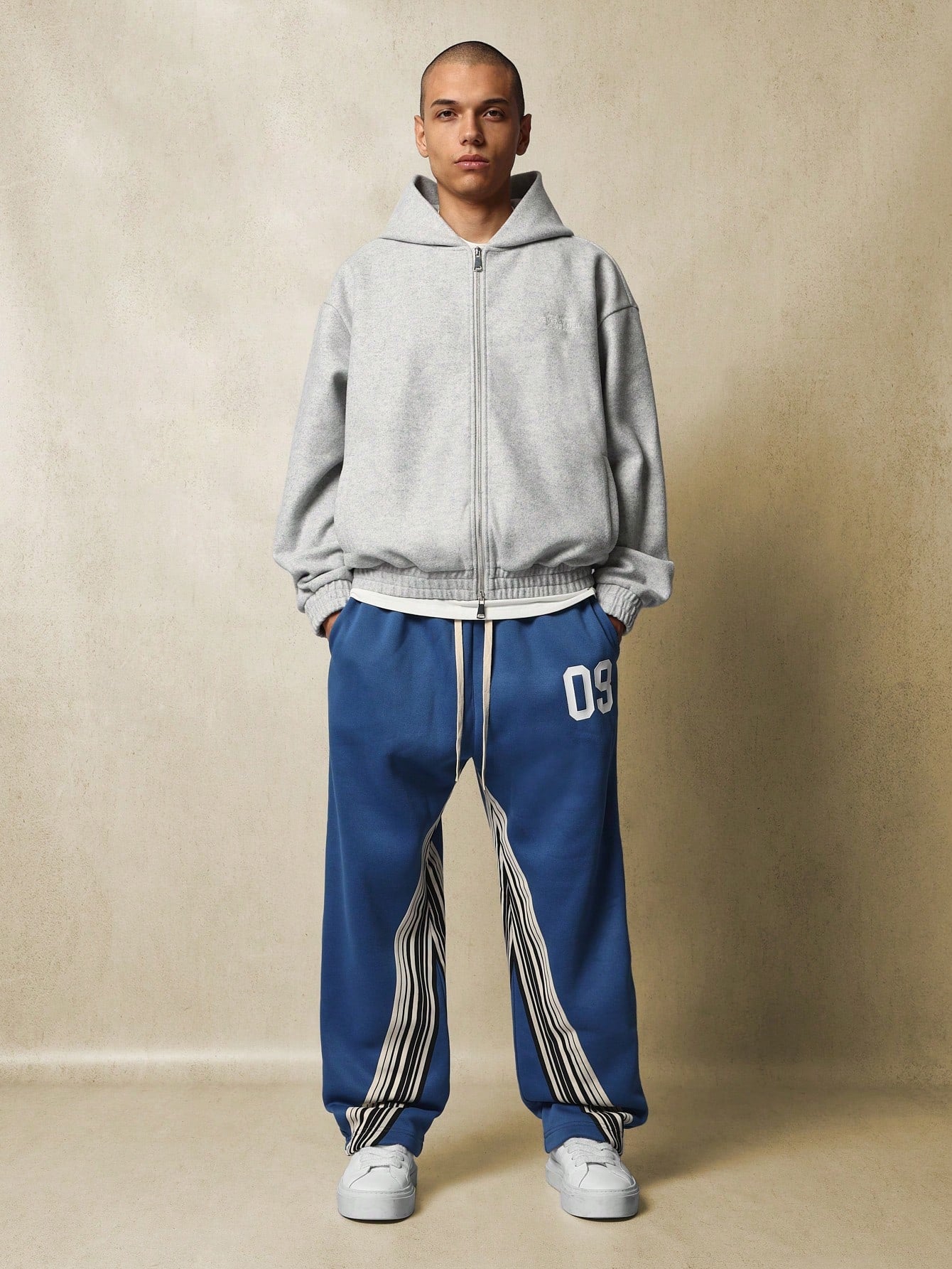 Wide Fit Drop Crotch Sweatpants With Stripe Tape & Graphic Print