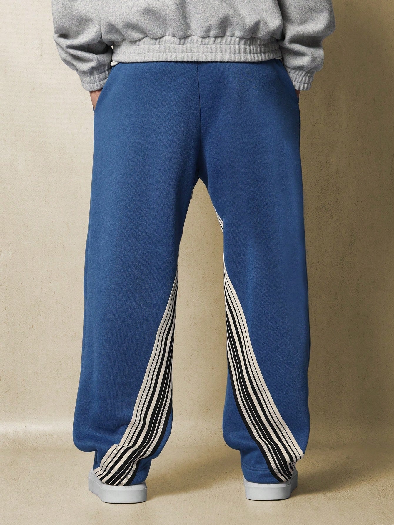 Wide Fit Drop Crotch Sweatpants With Stripe Tape & Graphic Print