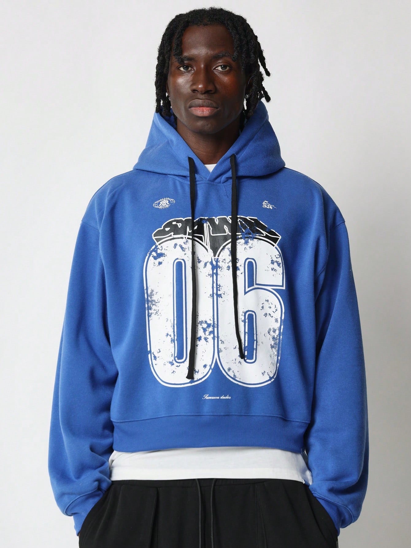 Crop Fit Overhead Hoodie With Front Graphic Print & Drawcord