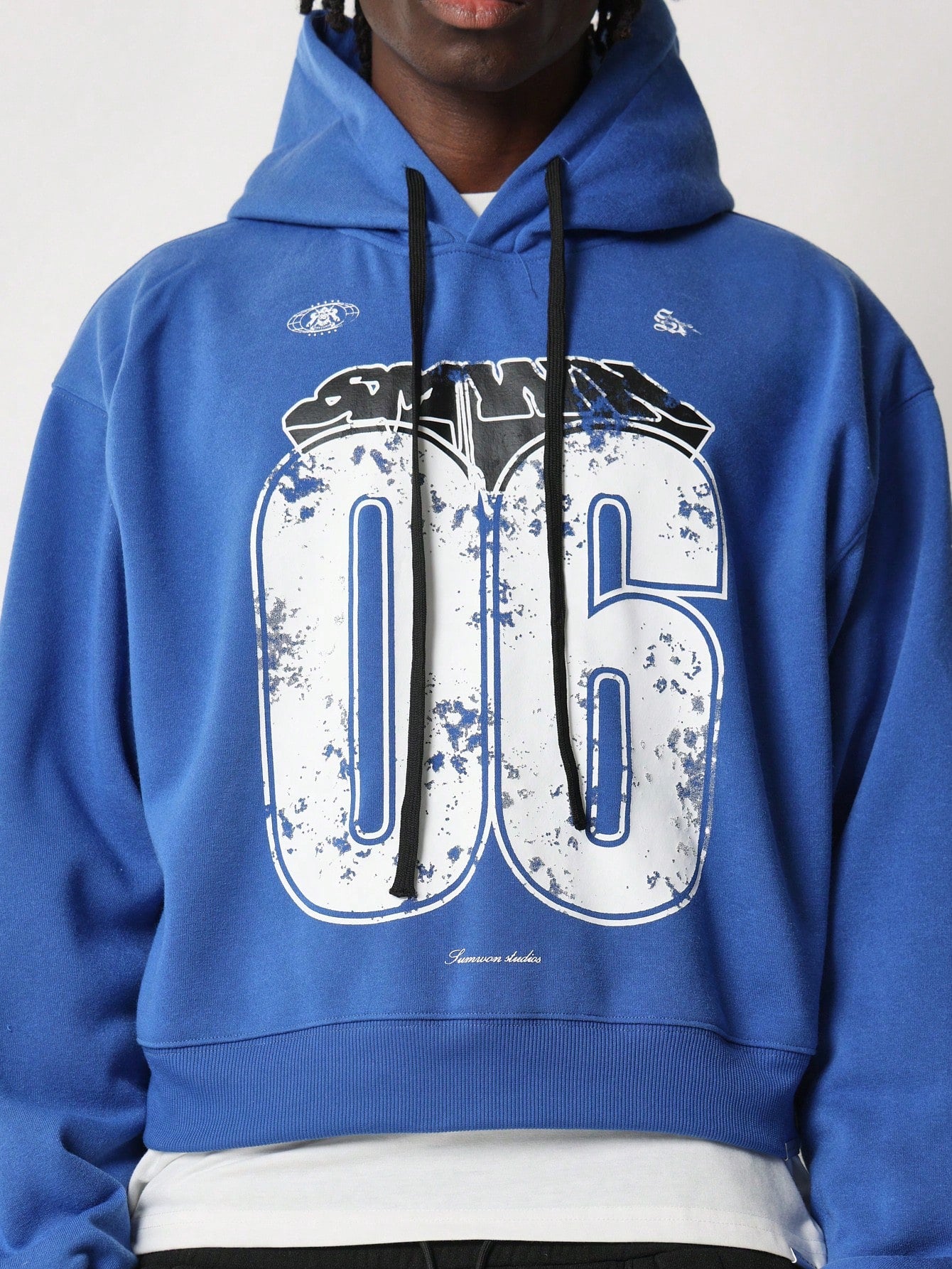 Crop Fit Overhead Hoodie With Front Graphic Print & Drawcord