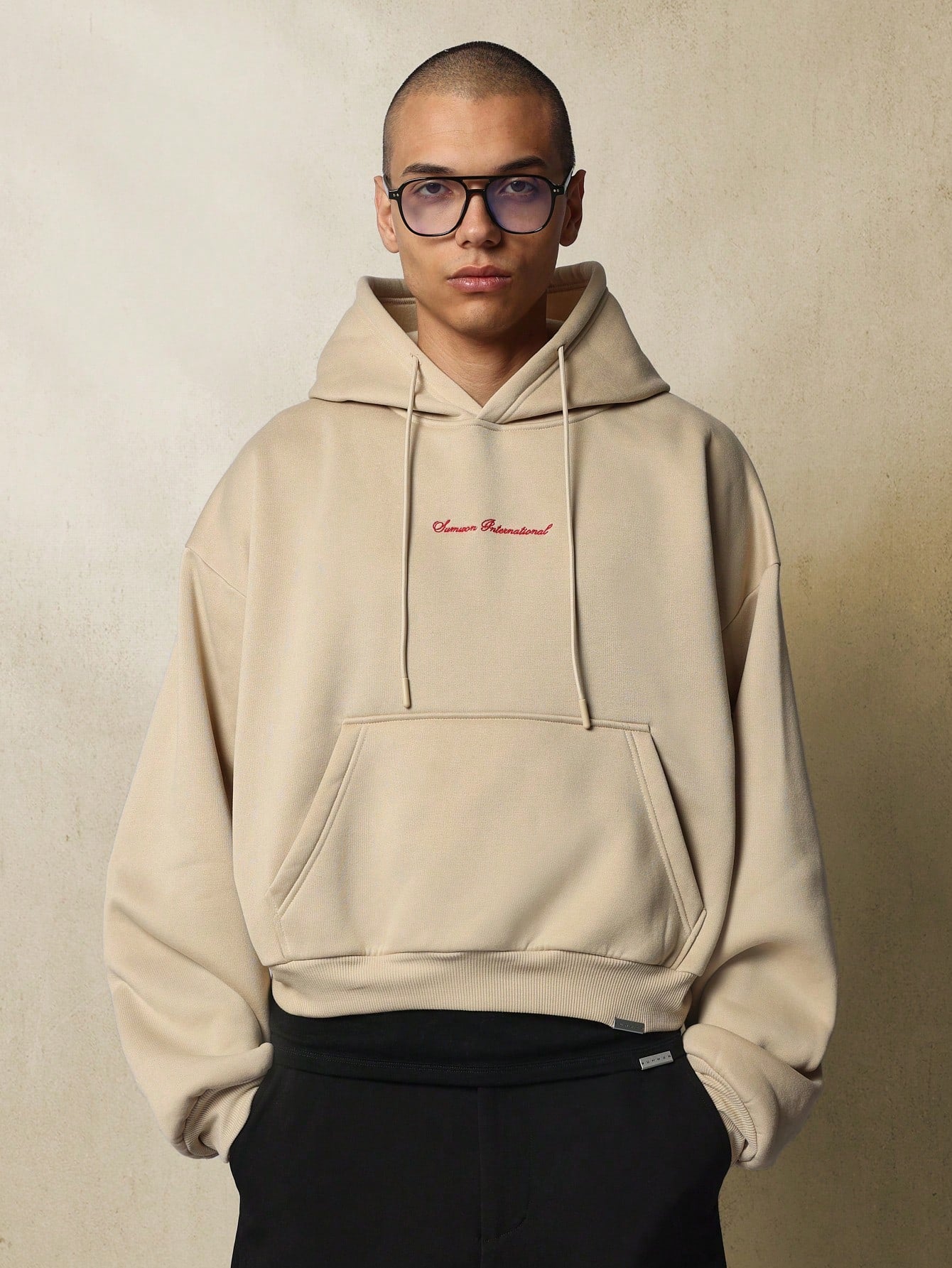 Crop Overhead Hoodie With Embroidery