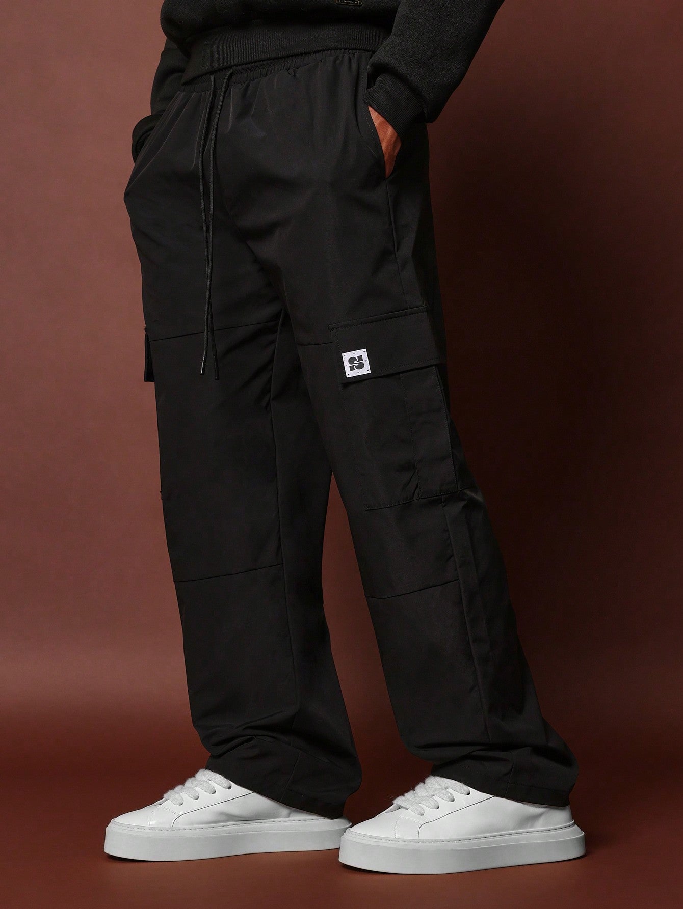 Skater Fit Nylon Cargo Pant With Drawstrings