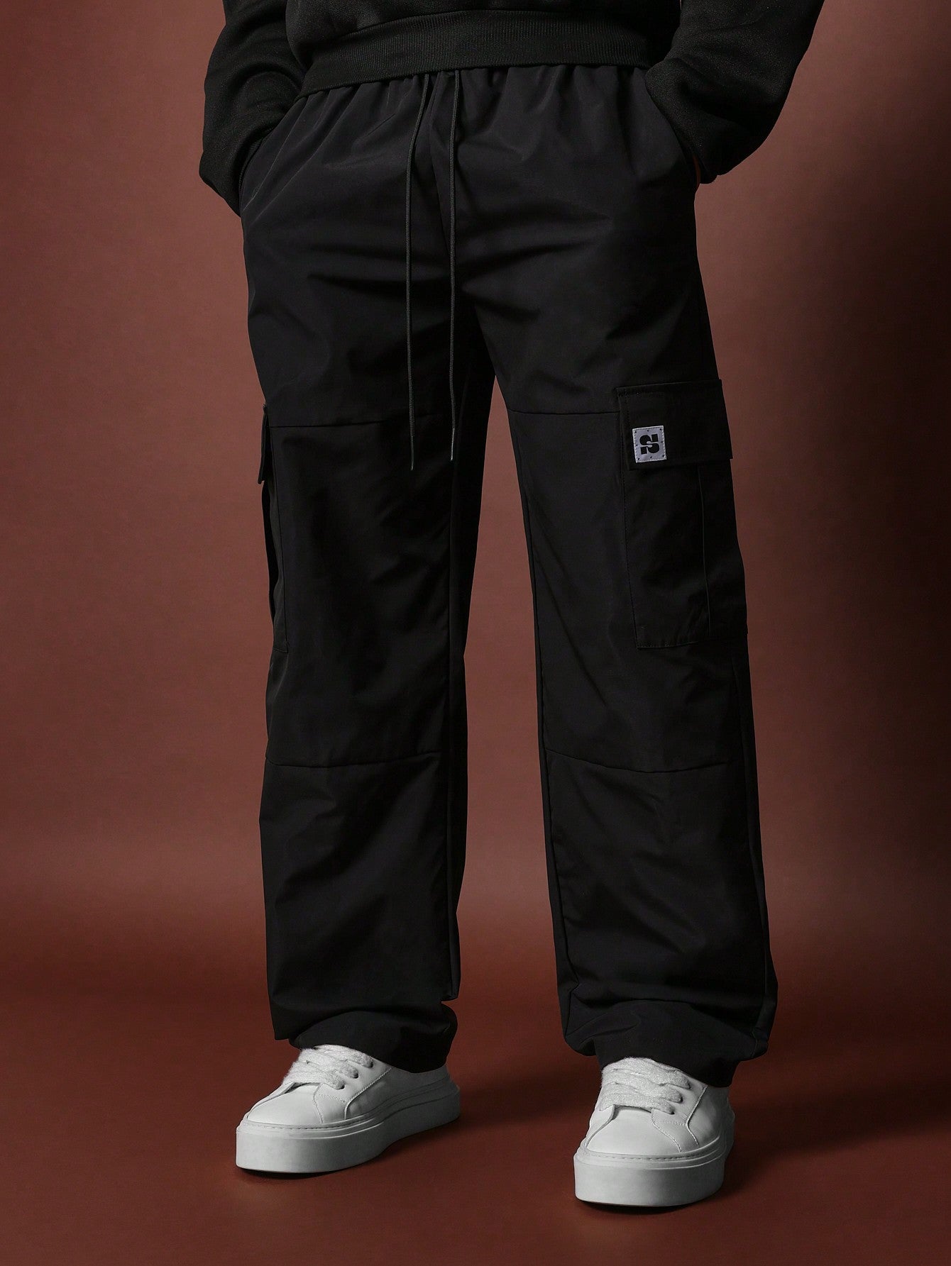 Skater Fit Nylon Cargo Pant With Drawstrings