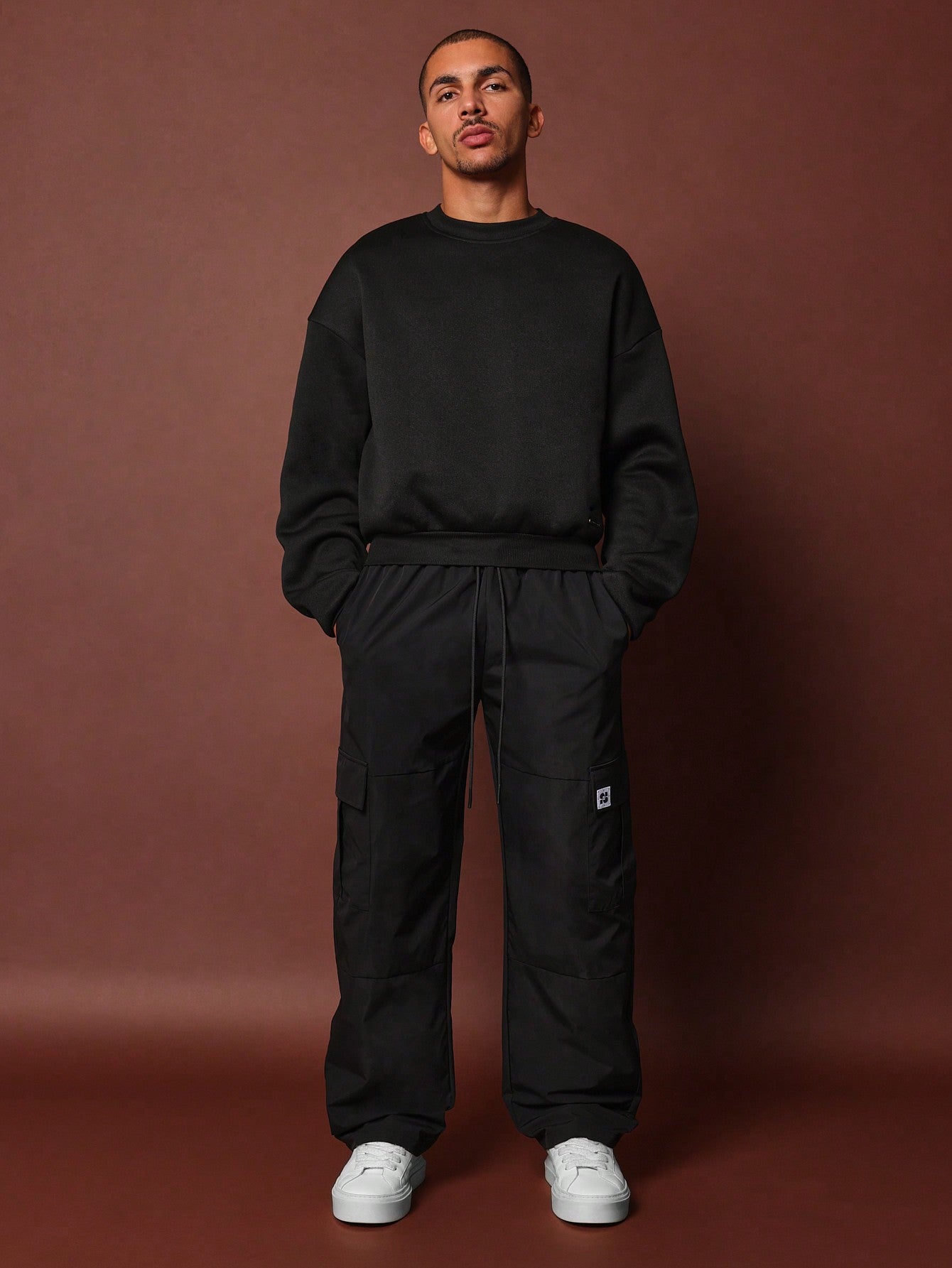 Skater Fit Nylon Cargo Pant With Drawstrings