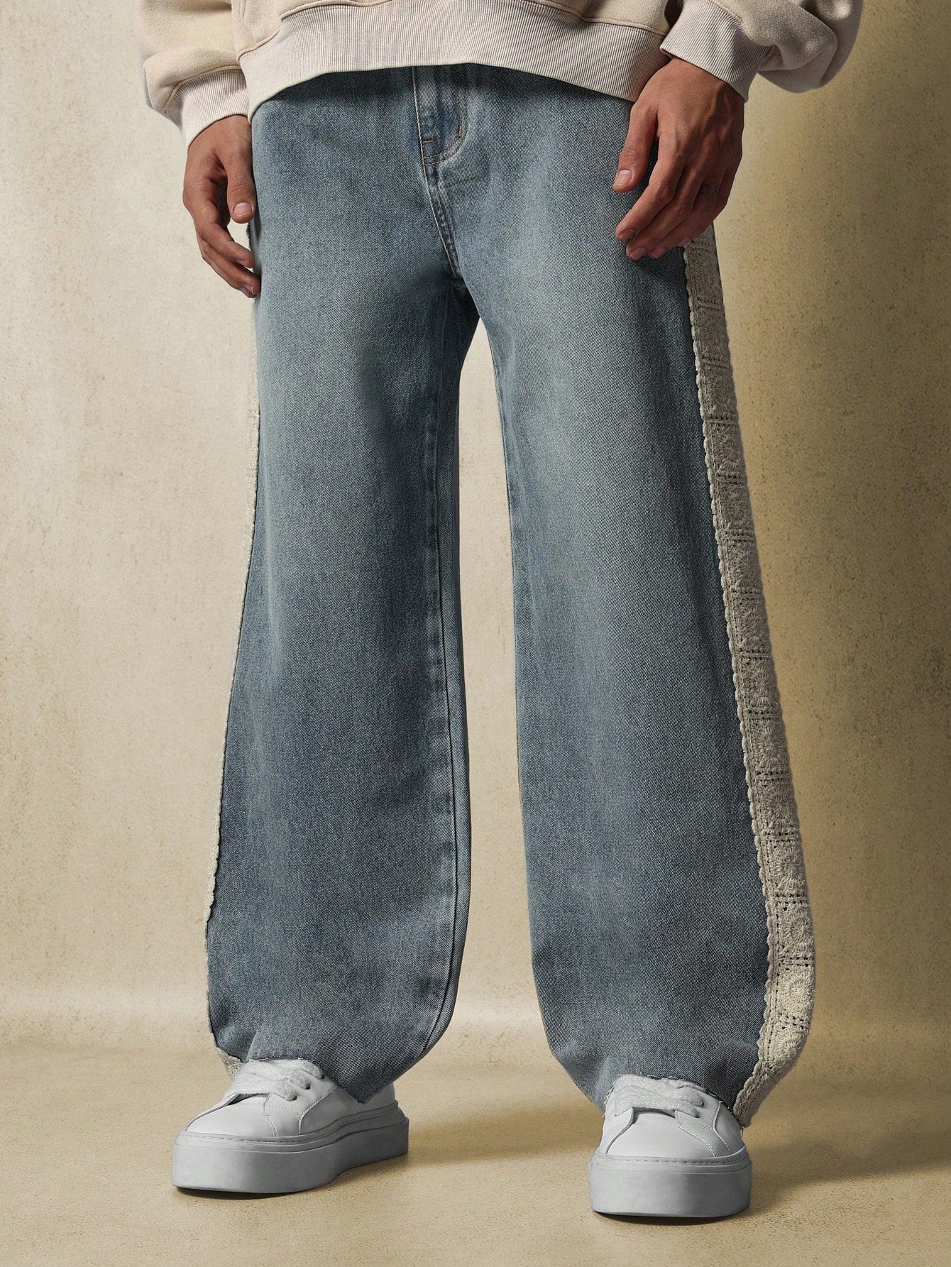 Loose Fit Jean With Crochet Side Panel