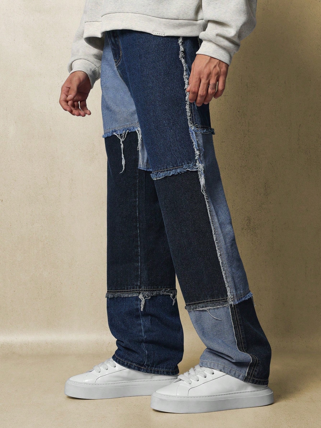 Flare Fit Patchwork Raw Edge Jean