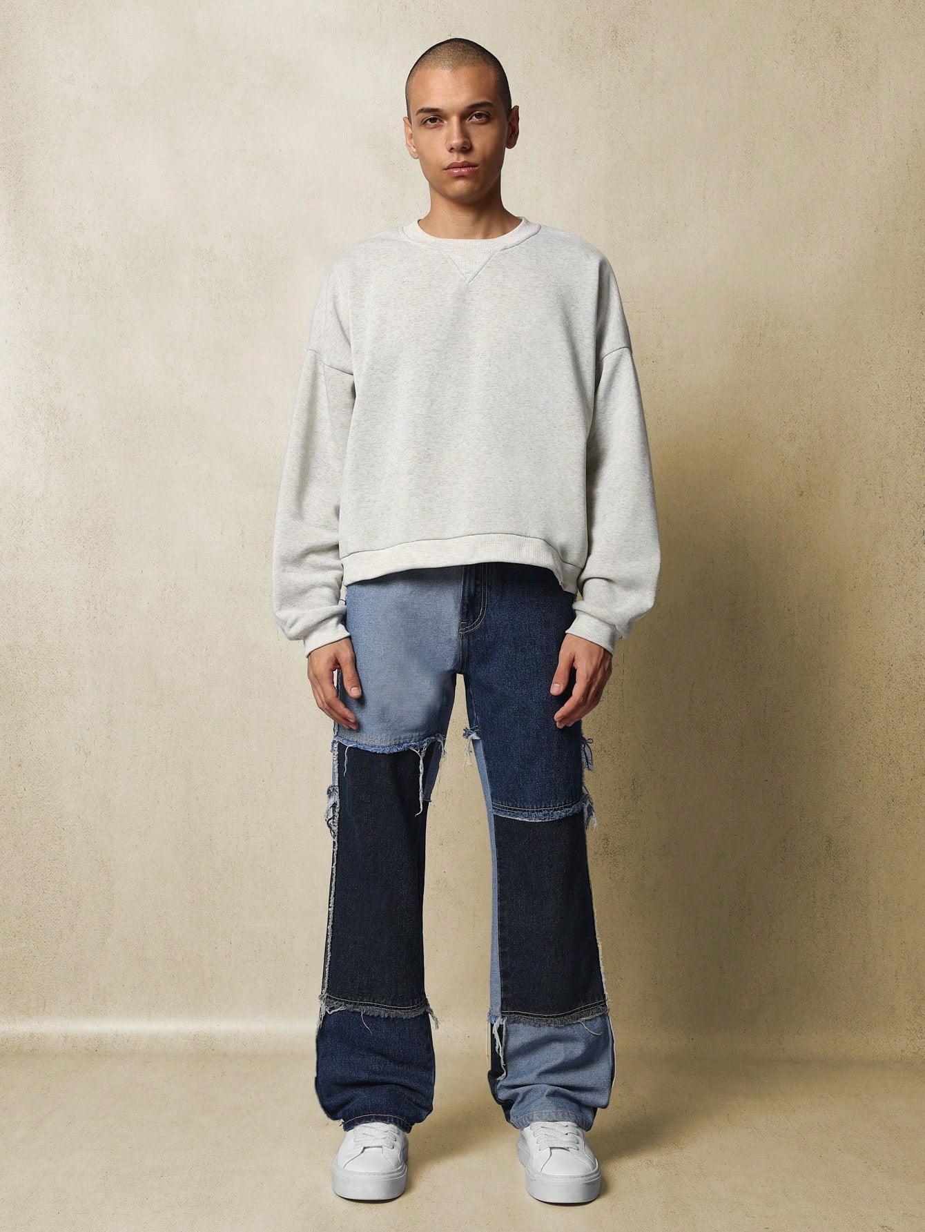 Flare Fit Patchwork Raw Edge Jean