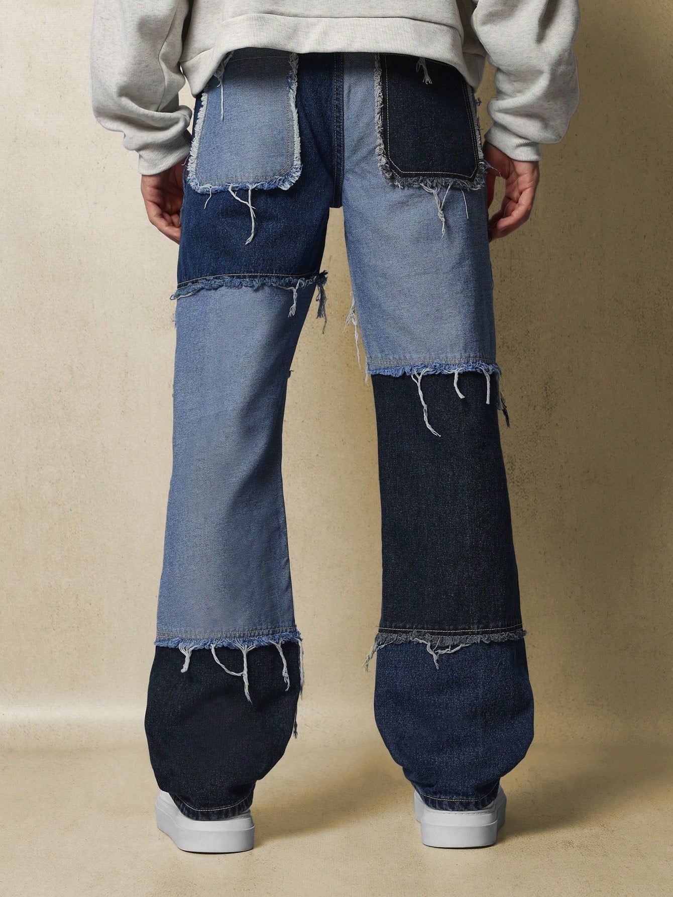 Flare Fit Patchwork Raw Edge Jean