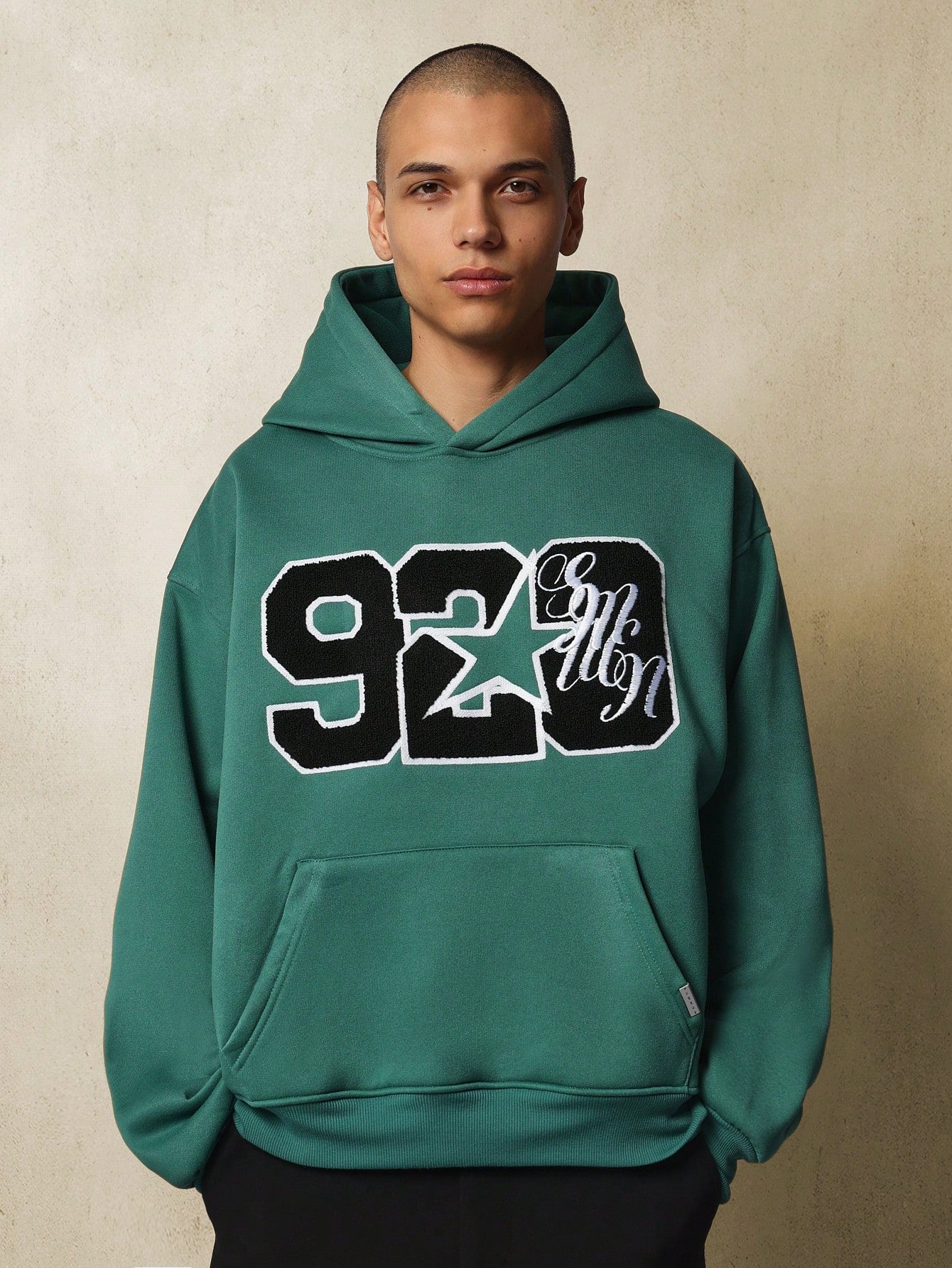 Regular Fit Overhead Hoodie With Applique Badge & Embroidery