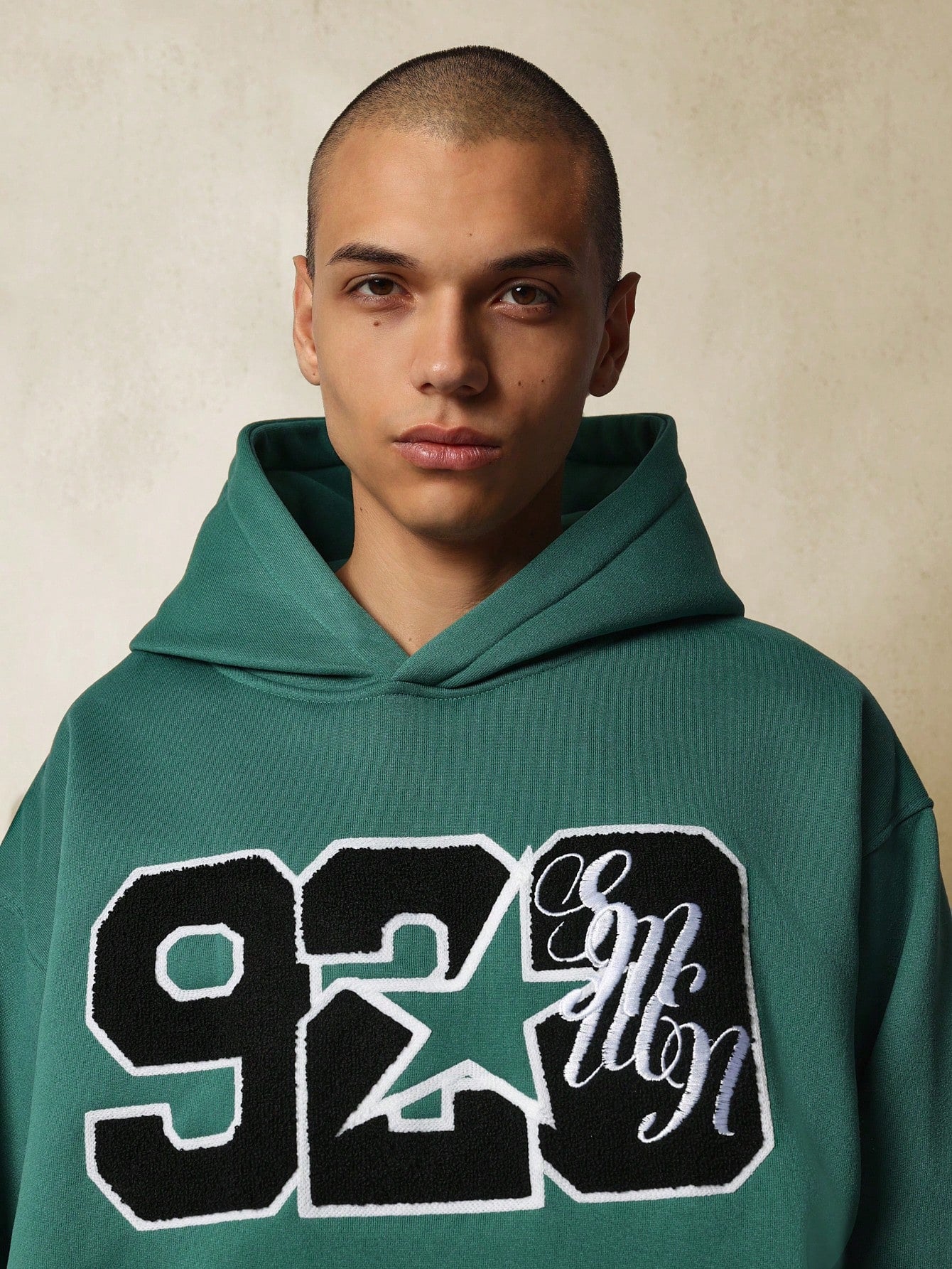 Regular Fit Overhead Hoodie With Applique Badge & Embroidery