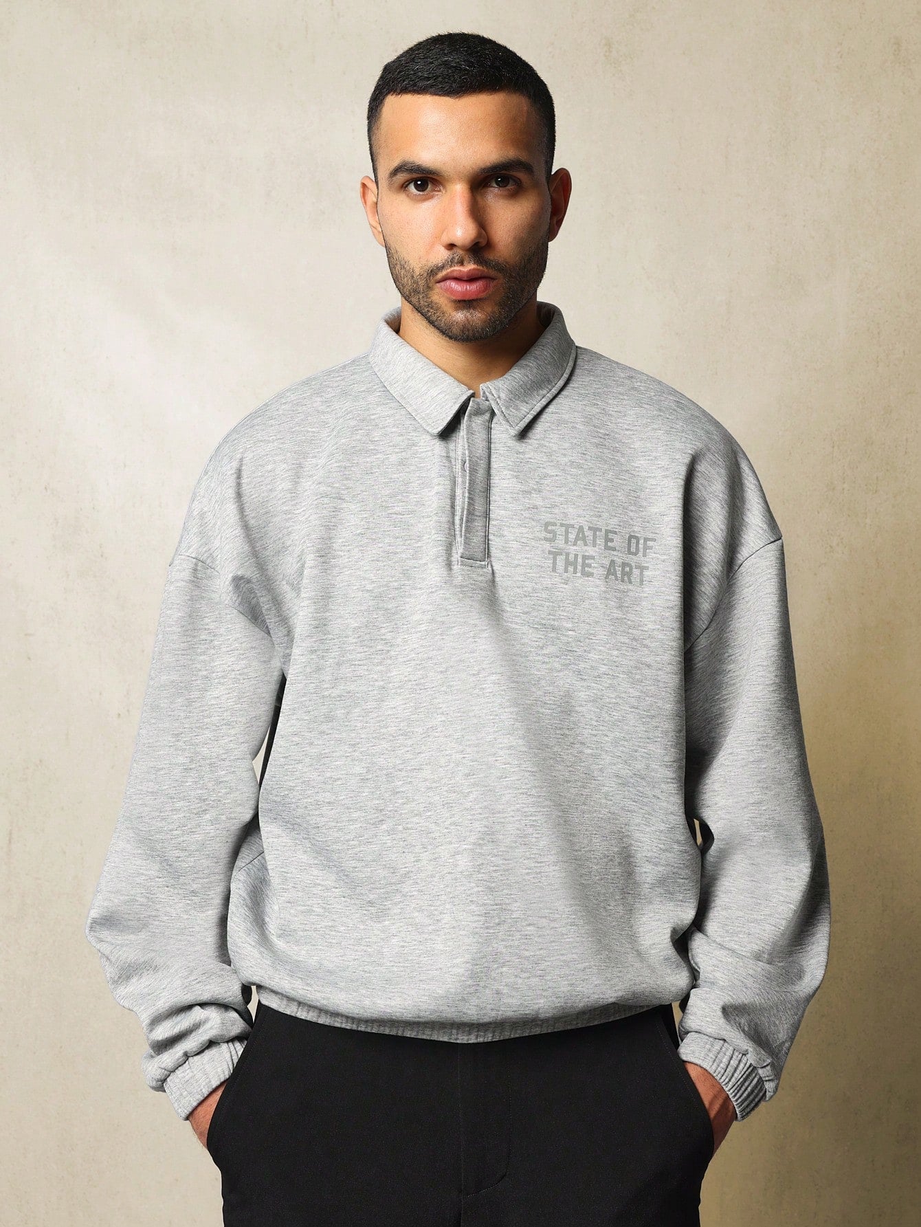 Overiszed Polo Sweatshirt With Flock Graphic Print