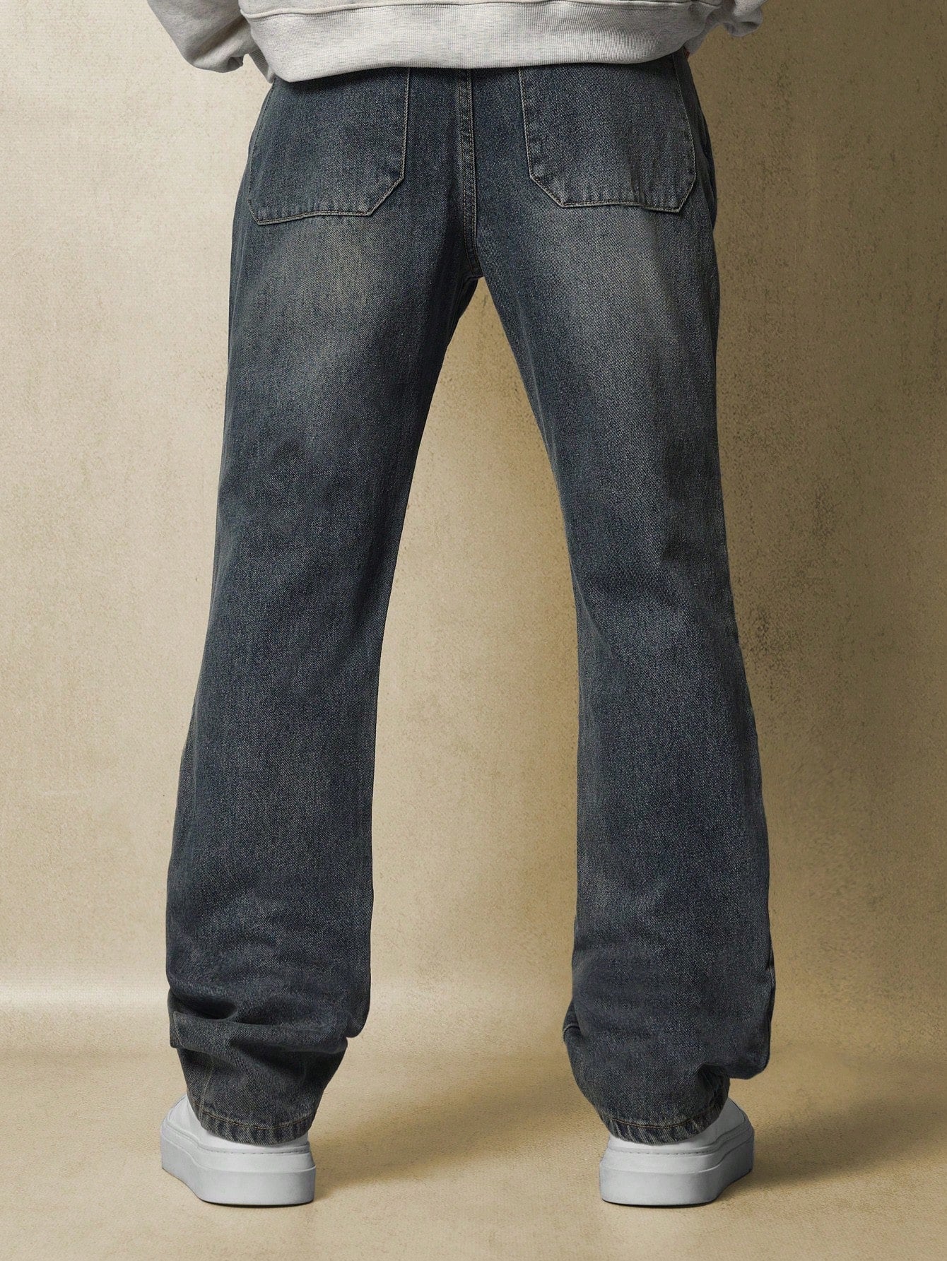 Mid Washed Flare Fit Jean With Cross Side Print