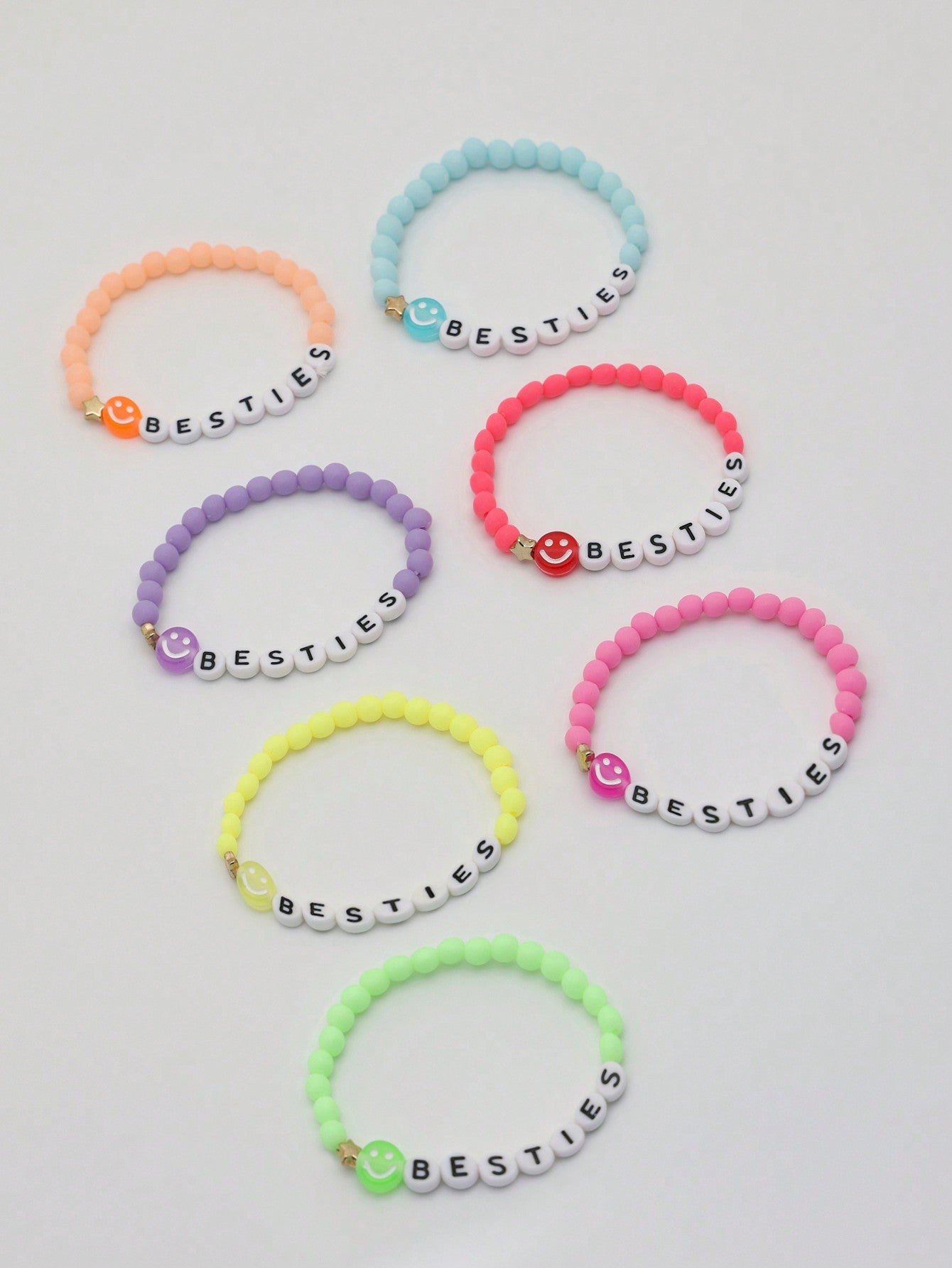 7 Pcs Alphabet Acrylic Beaded Elastic Bracelet For Girls