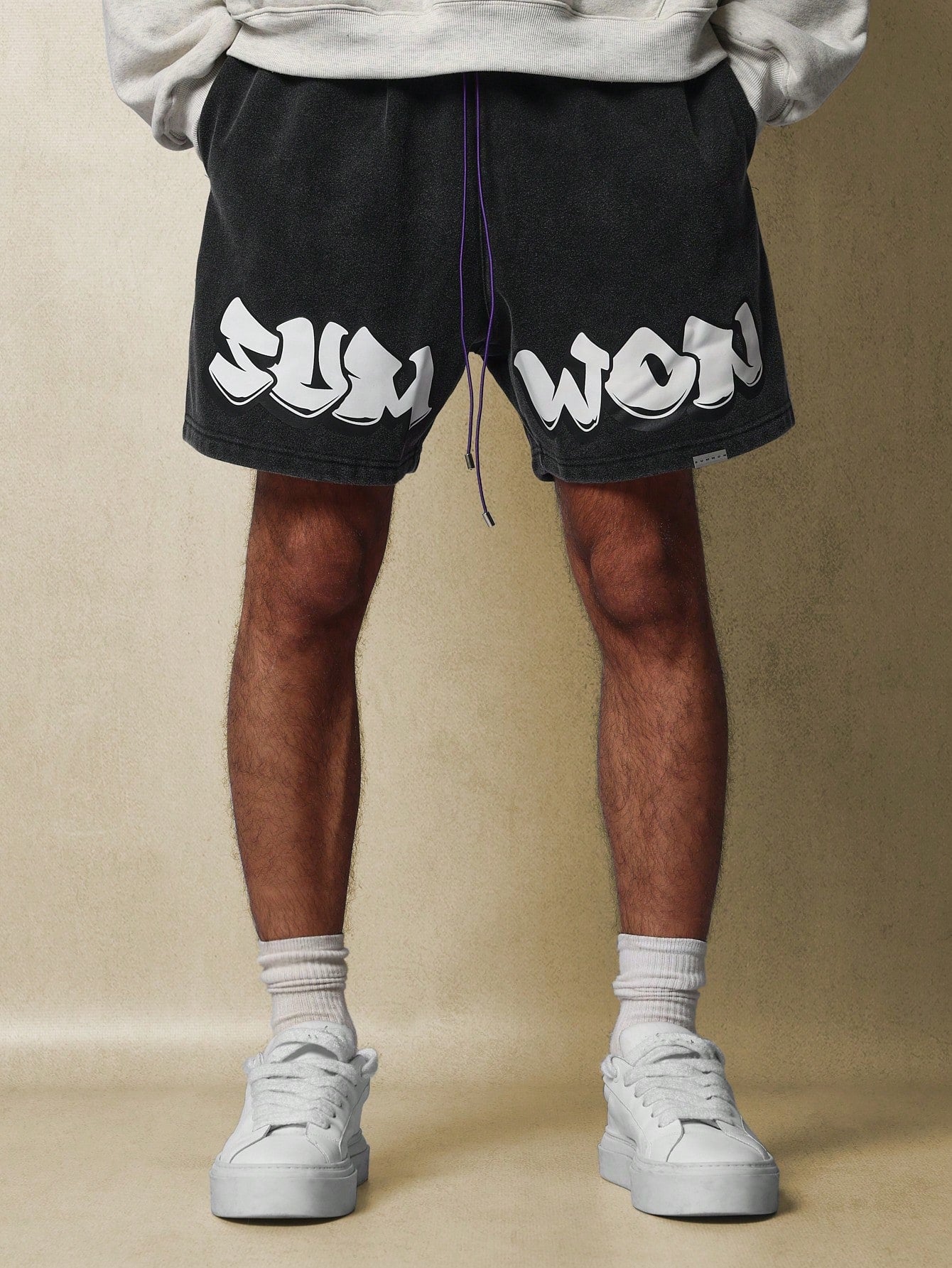 Washed Short With Graffiti Graphic Print