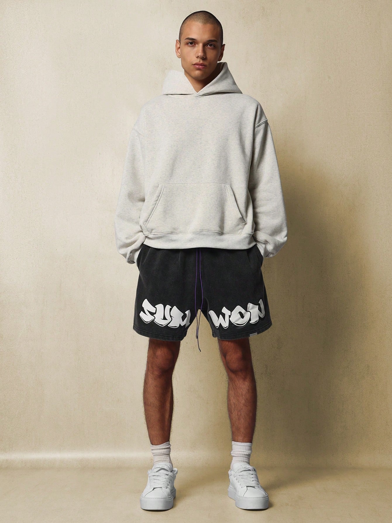 Washed Short With Graffiti Graphic Print