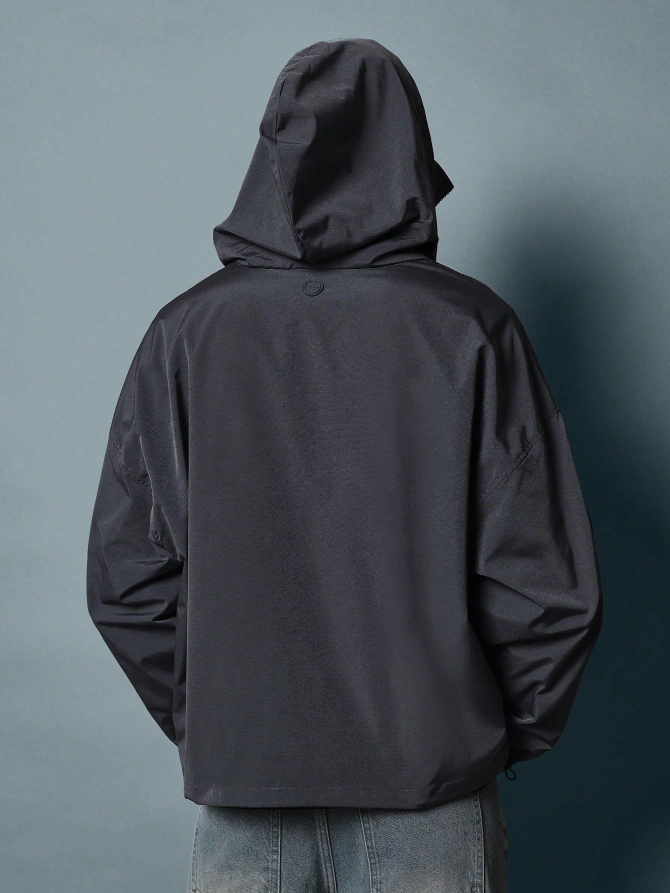 Regular Fit Nylon Half Zip Mask Hoodie With Graphic Print