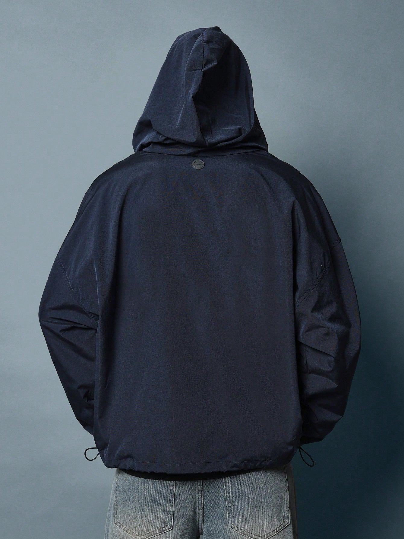 Regular Fit Nylon Half Zip Mask Hoodie With Graphic Print